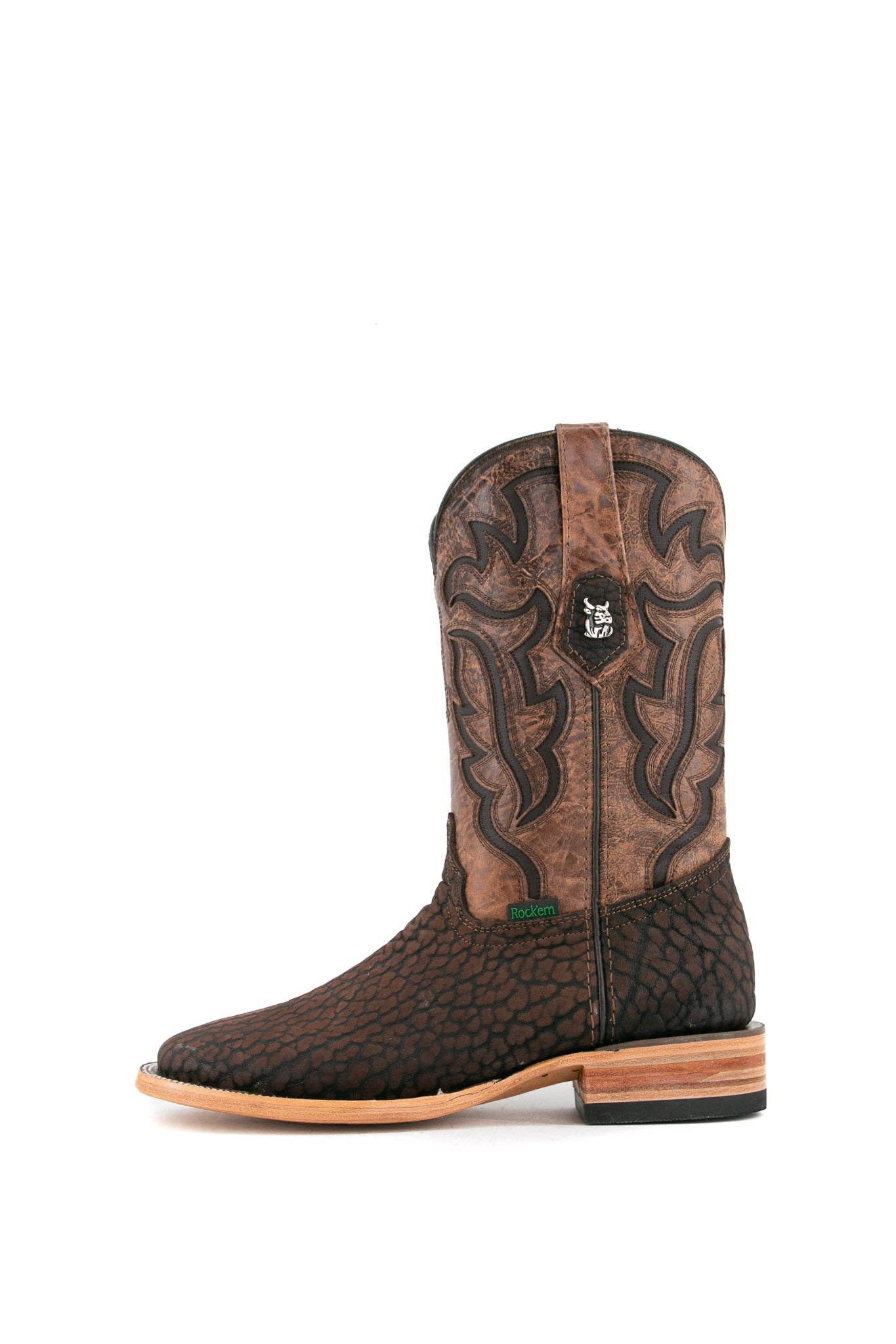 Premium Rock'em Bull Neck Square Toe Cowboy Boots for Men - Genuine Leather Western Riding Boots with Comfortable Cushion - Perfect for Country Dancing, Rodeo Events & Outdoor Adventures