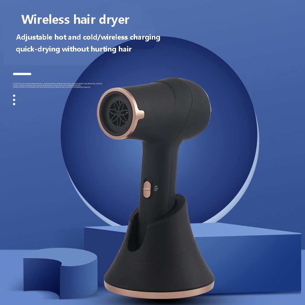 Portable Cordless Hair Dryer - 300W 5000mAh Rechargeable Handheld Blow Dryer with Hot & Cold Air, Lightweight Travel Hairdryer for Home & On-the-Go (Black) | Perfect for Quick Styling, Travel, Gym & Emergency Use