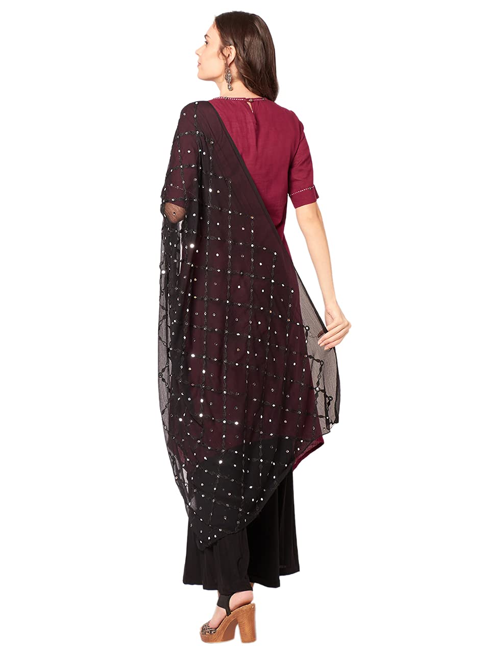 Elegant Black Embroidered Chiffon Dupatta with Mirror Work for Women | Perfect for Weddings, Parties & Festive Occasions | DUPATTA BAZAAR