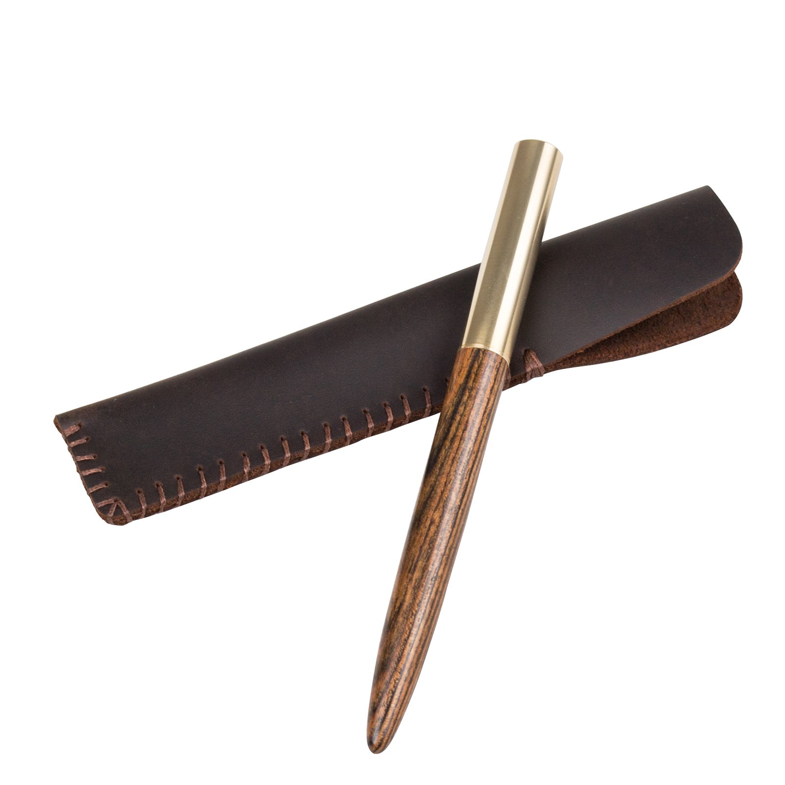 Ancicraft Premium Black Rollerball Gel Pen - Handcrafted Solid Wood Vintage Style Writing Instrument with Genuine Leather Pen Holder (Tiger Ebony) - Perfect for Office, Journaling, Calligraphy & Gift Giving