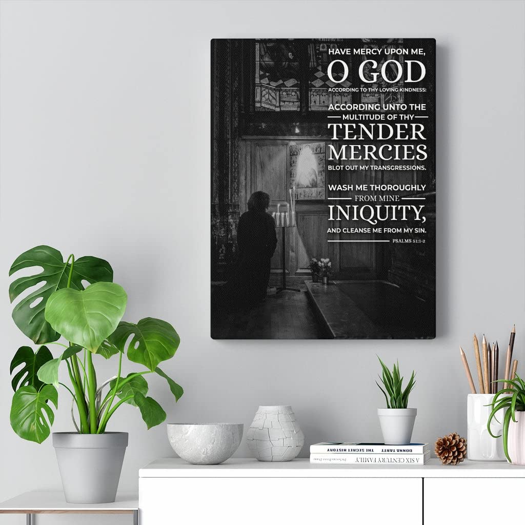 Bible Verse Canvas Wall Art - Psalms 51:1-2 'Have Mercy' Christian Scripture Print - Religious Home Decor for Living Room, Bedroom & Church