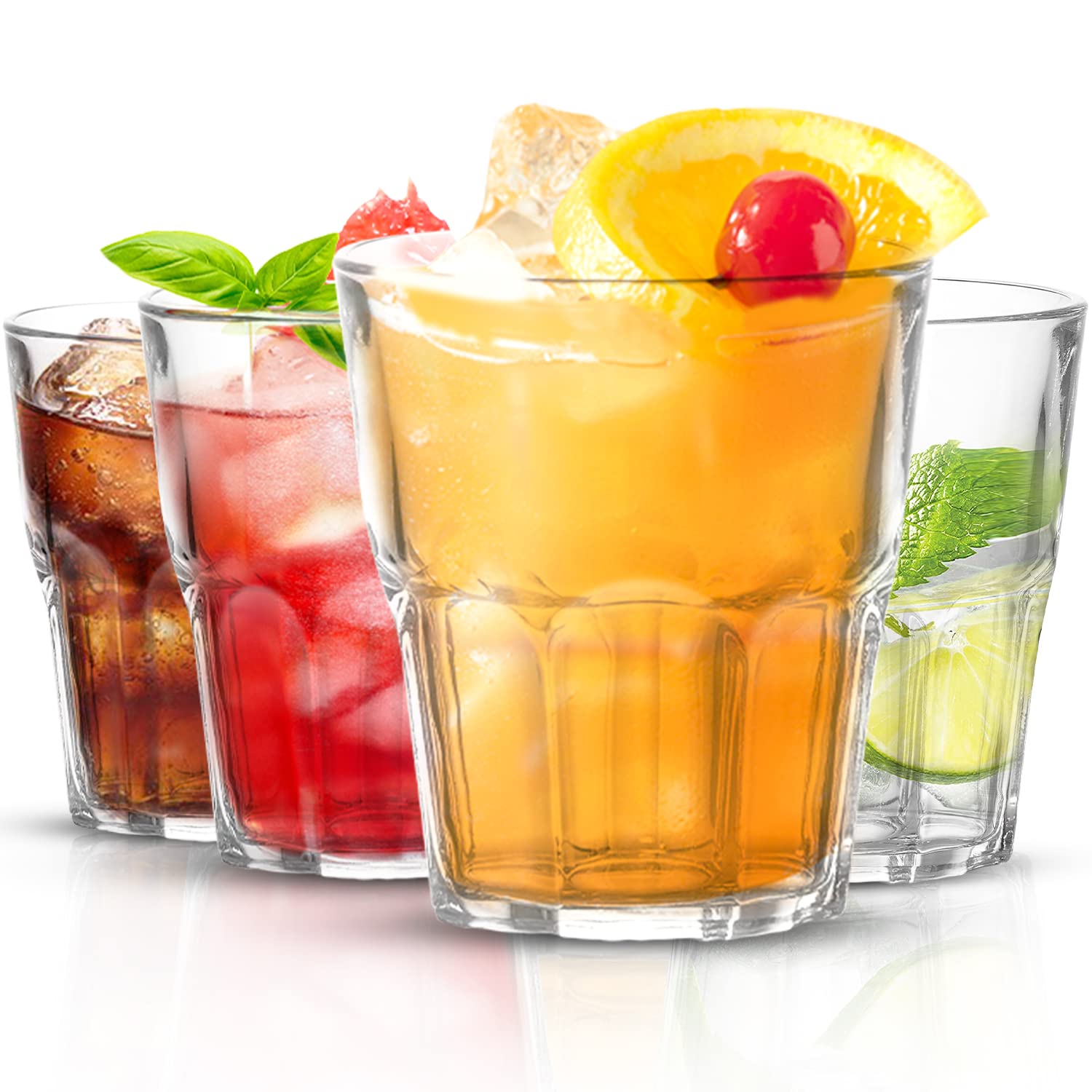 PEMOTech Unbreakable BPA-Free Acrylic Plastic Tumblers - Set of 4 Stackable Drinking Glasses, 9oz (255ml) Crystal Clear Cups for Adults & Kids - Perfect for Camping, Parties, Picnics & Outdoor Activities