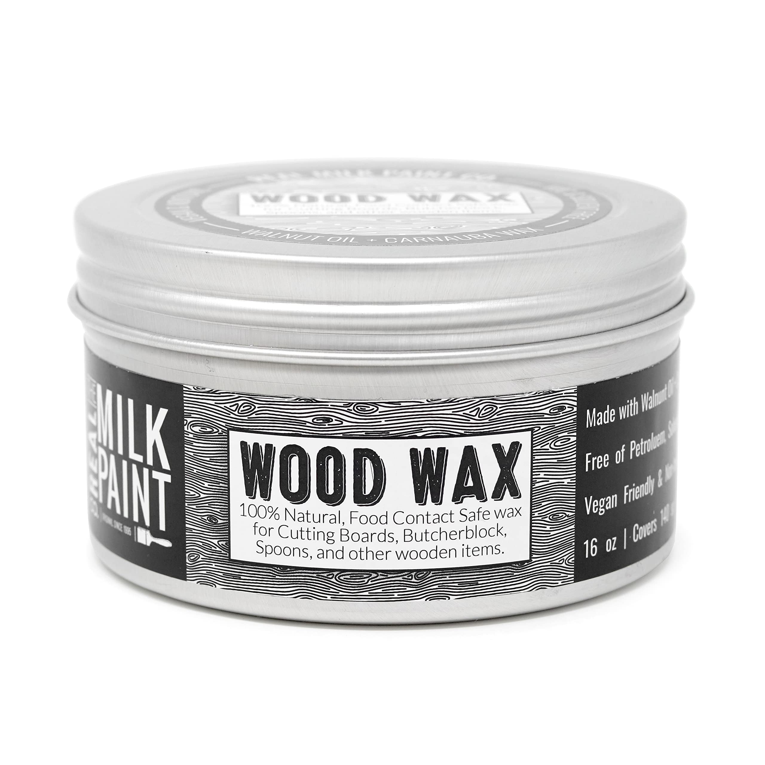 Real Milk Paint Wood Wax - 16 oz Food Grade Vegan Finish for Unfinished Furniture, Cutting Boards & Butcher Blocks | Safe for Kitchenware & DIY Woodworking Projects