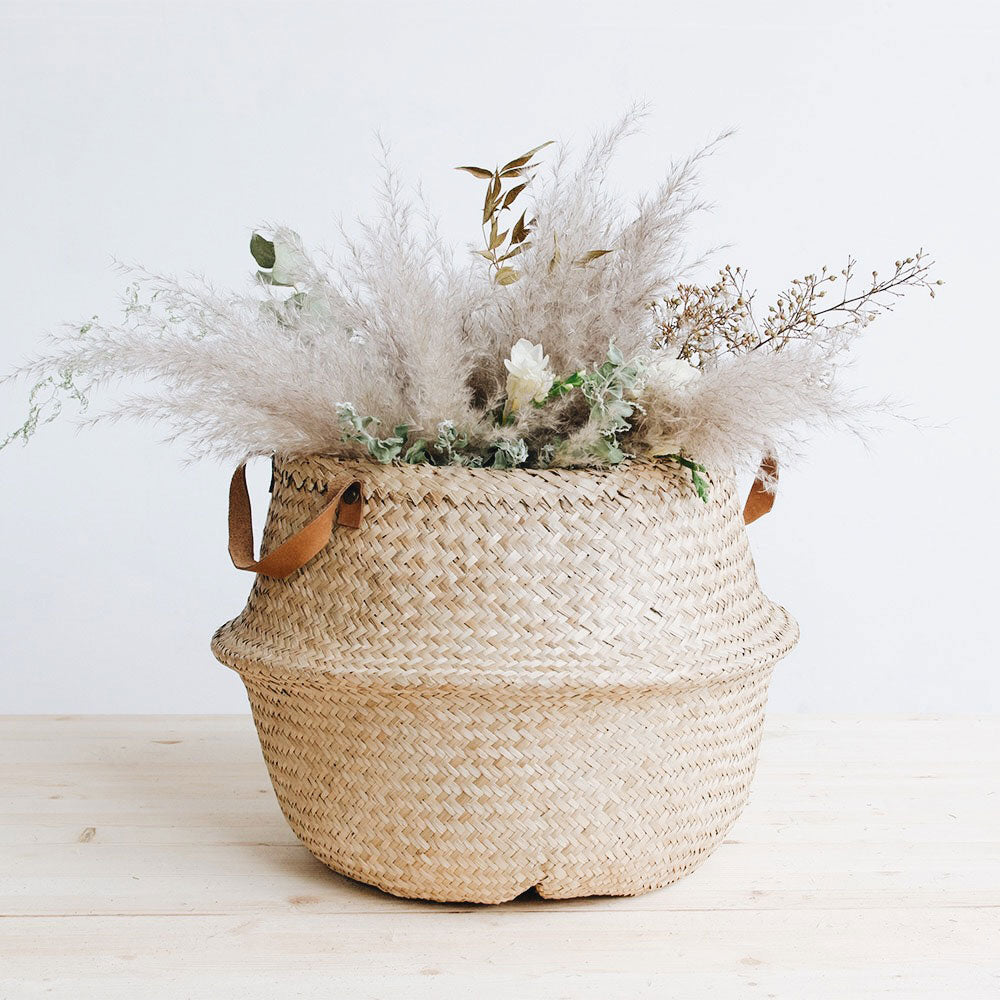 Quinn Leather Handle Belly Basket - Stylish Storage for Home Decor, Nursery, or Gift Giving