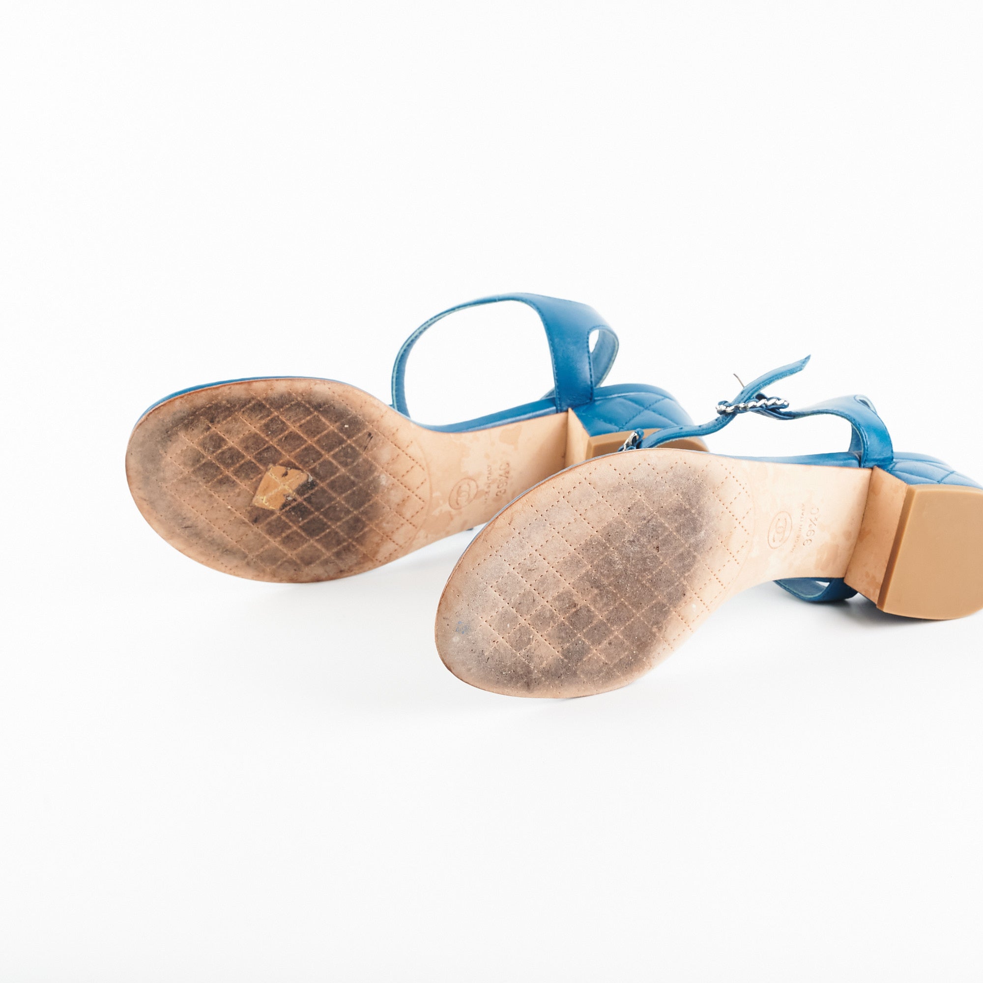 Chanel Blue Leather Sandals for Women - Size 39.5 EU (US 9) - Comfortable Luxury Summer Shoes for Beach, Vacation & Casual Outings