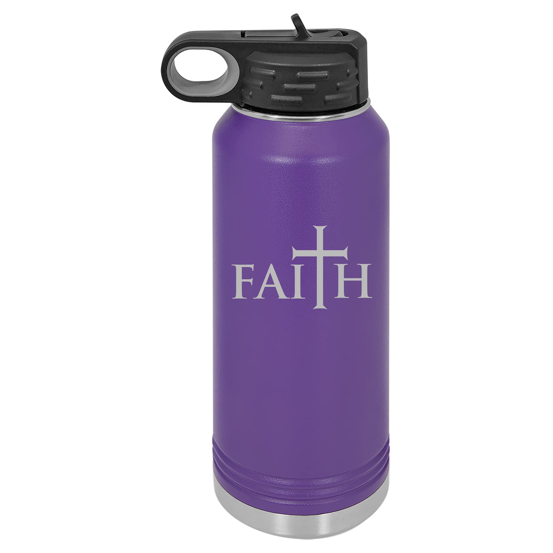 32 oz. Double Wall Vacuum Insulated Stainless Steel Water Bottle with Cross Design - Leakproof Travel Mug for Hot & Cold Drinks - Perfect for Gym, Hiking, Office & Outdoor Activities (Purple)