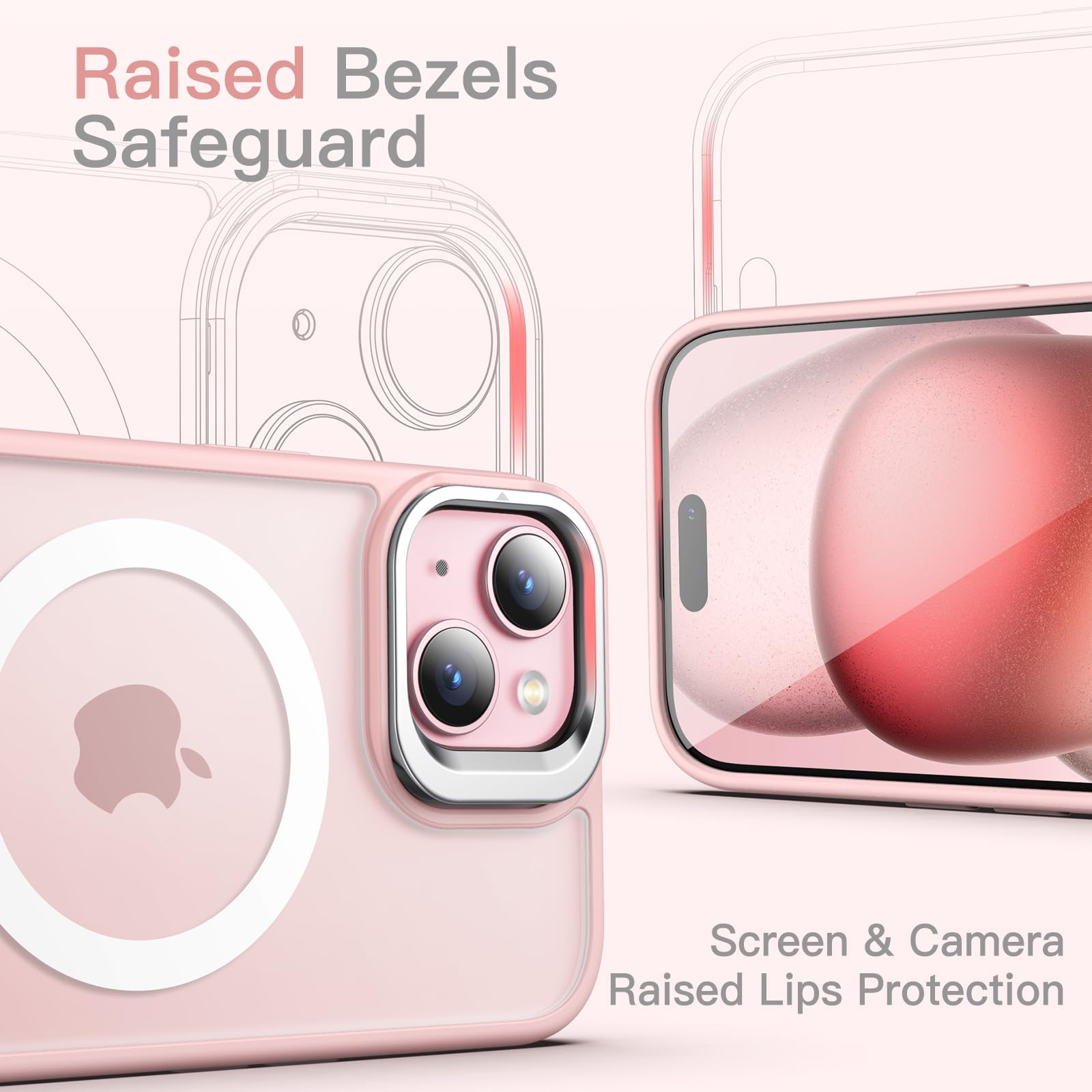 JETech MagSafe Compatible Kickstand Case for iPhone 15 Plus 6.7-Inch - Translucent Matte Magnetic Slim Shockproof Phone Cover with Adjustable Camera Stand (Pink) - Perfect for Work, Travel & Hands-Free Viewing