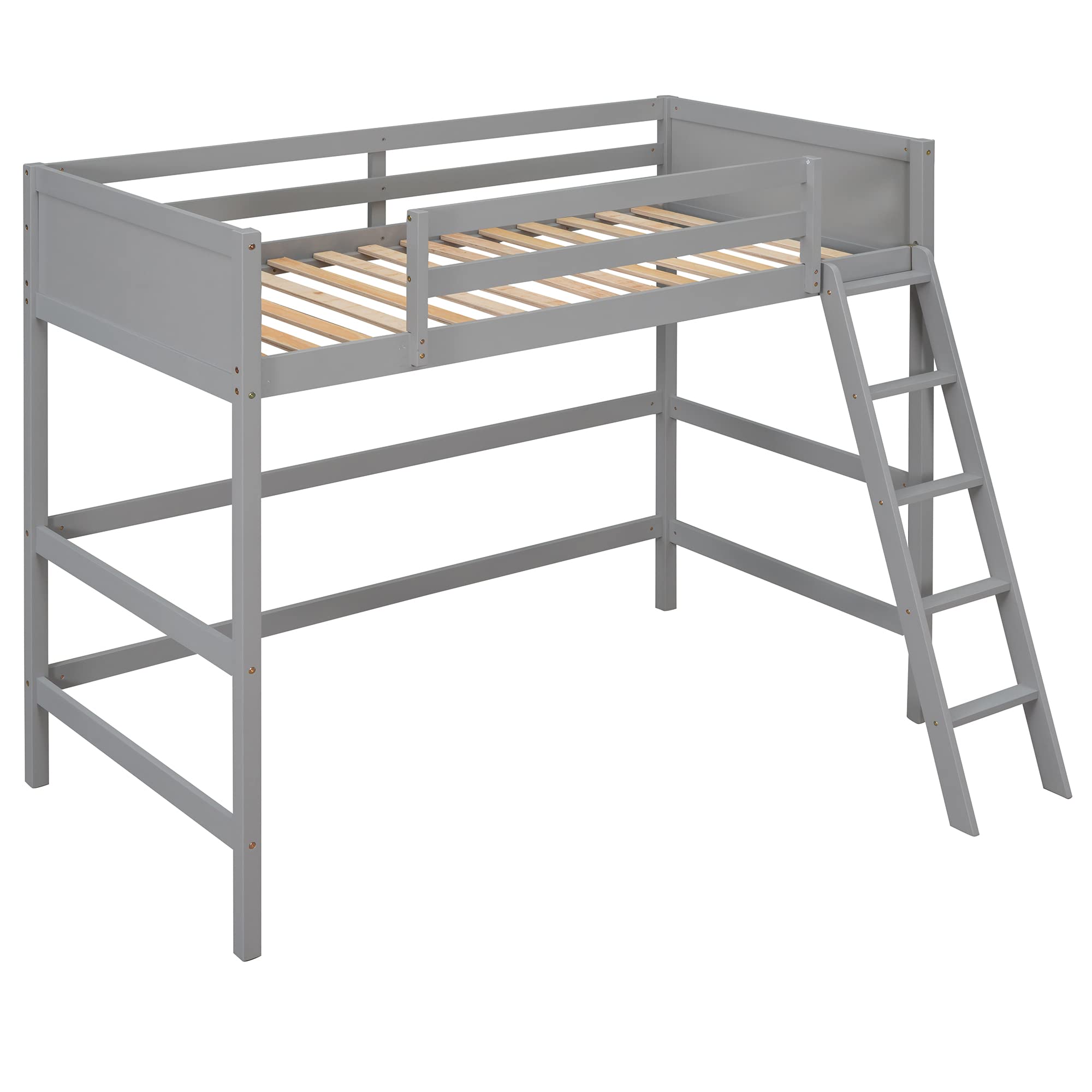 Harper & Bright Designs Twin Size Wooden Loft Bed with Ladder - Sturdy Bed Frame for Kids, Teens & Adults in Gray - Perfect for Small Spaces, Dorm Rooms & Kids' Bedrooms