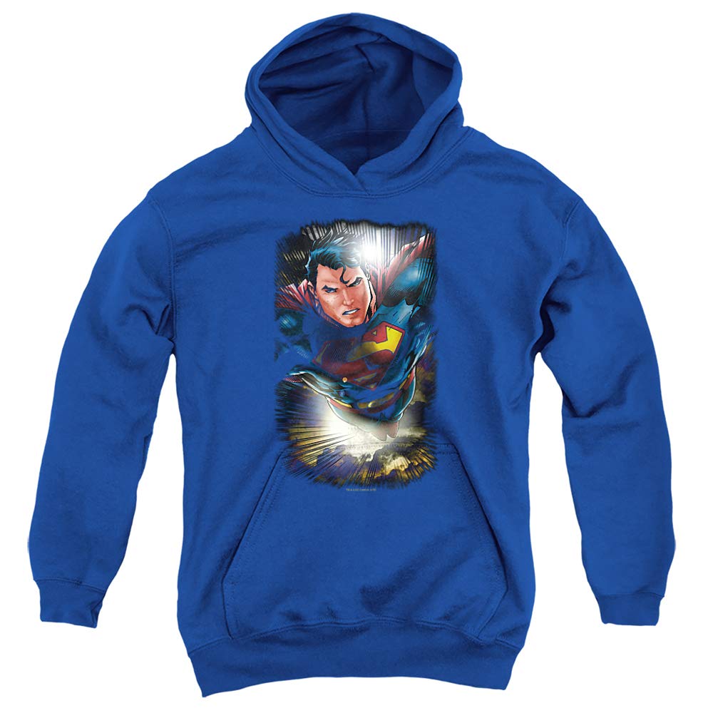 Superman In The Sky Unisex Youth Pullover Hoodie - Soft & Comfortable Sweatshirt for Kids & Teens - Perfect for School, Casual Wear & Superhero Fans