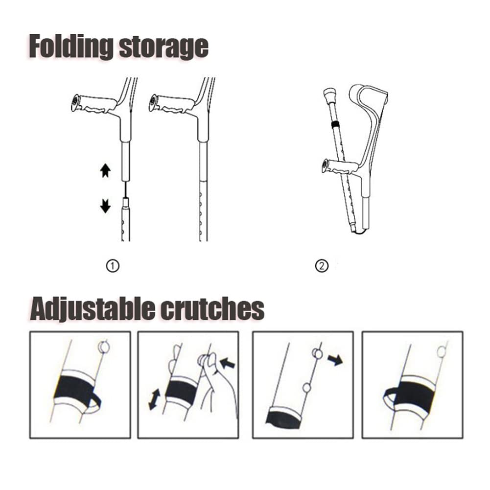 Premium Adjustable Folding Forearm Crutches (2-Pack) - Lightweight Aluminum Open Cuff Crutches for Adults & Youth (150-196cm Height) - Ideal for Mobility Support, Injury Recovery & Daily Use (Pink)