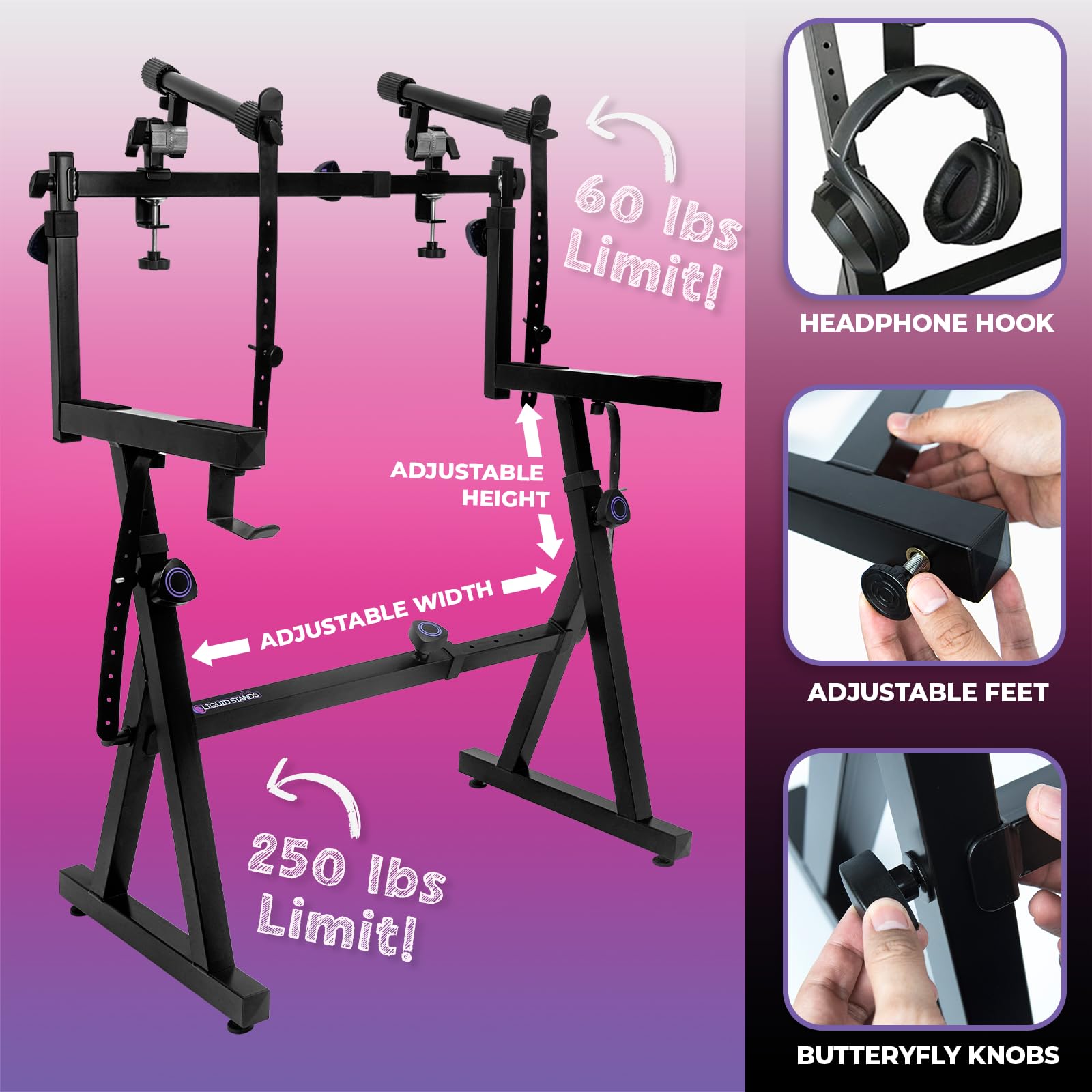 Dual Tier Adjustable Z-Style Piano Keyboard Stand with 2nd Tier Arms - Heavy Duty Portable Music Stand for 54/61/88 Key Digital Pianos & Synthesizers - Perfect for Home Studios, Live Performances & Music Classrooms