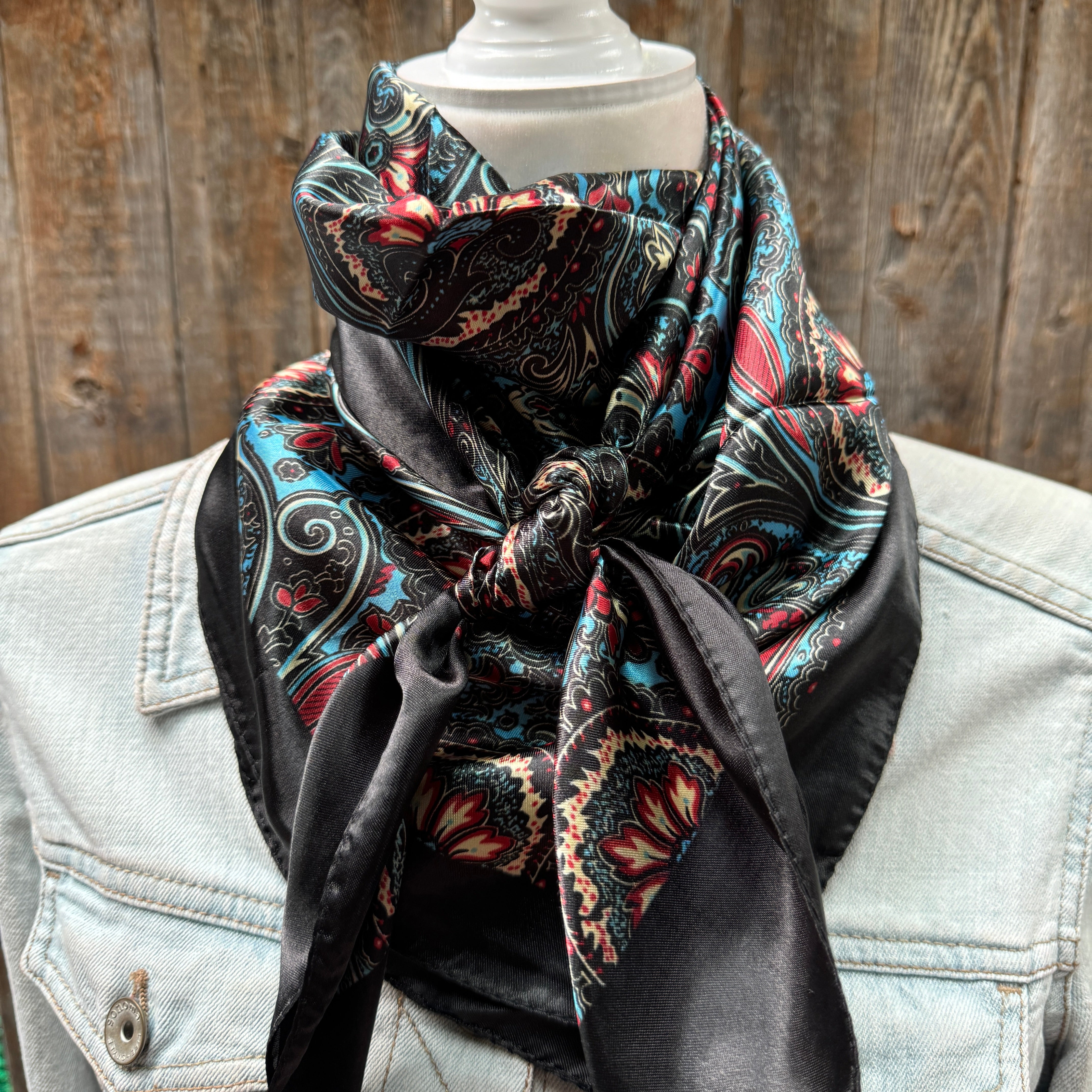35X35 Black Floral Wild Scarf WR1023 - Stylish Bandana for Cowboy, Cowgirl, Horse Riding & Outdoor Adventures