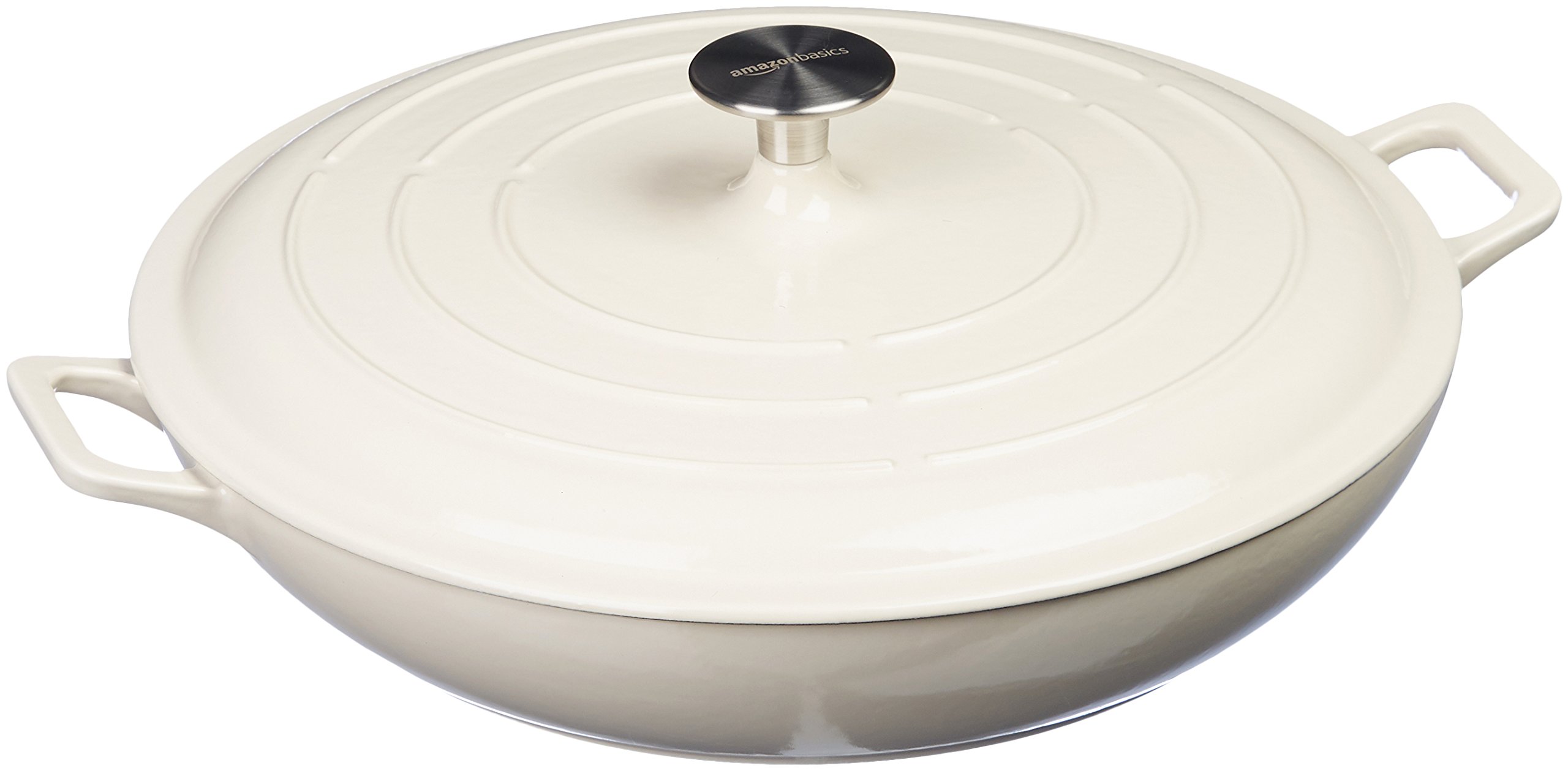Amazon Basics Enameled Cast Iron Dutch Oven 6-Quart & Casserole Skillet 3.3-Quart Set - White - Perfect for Baking, Braising, Roasting & Serving Family Meals