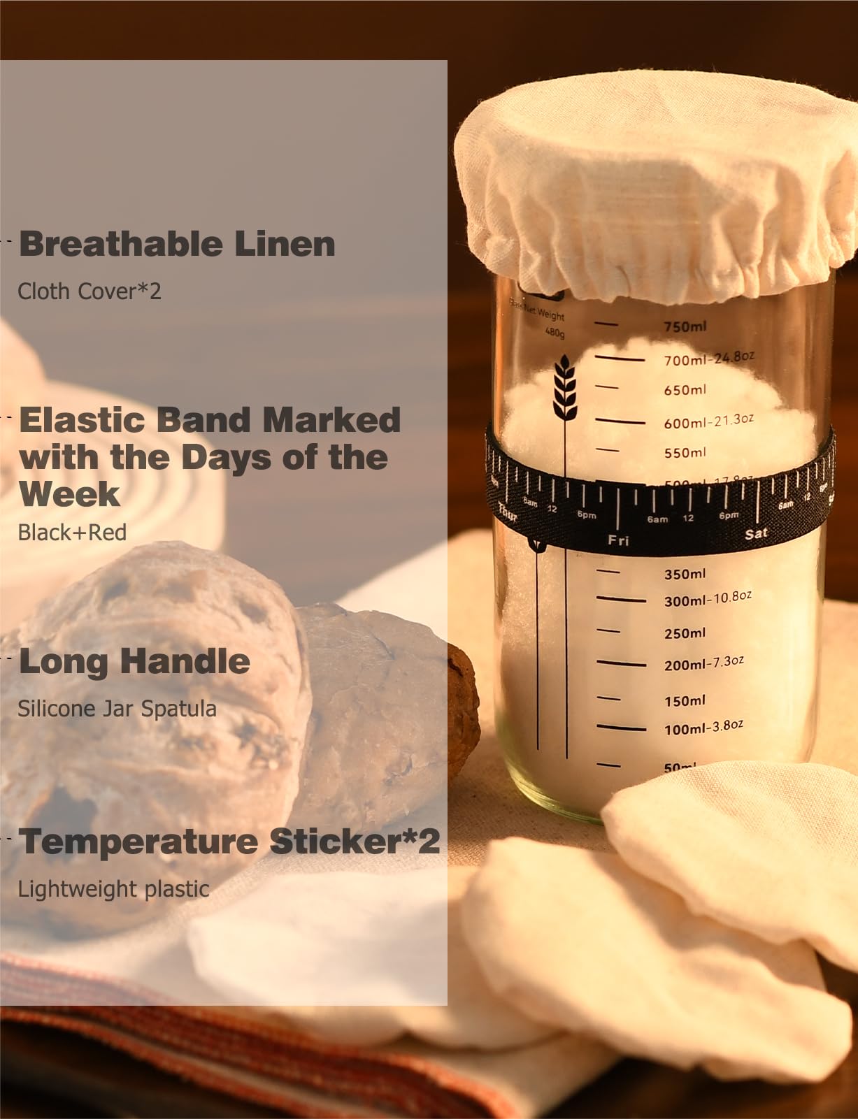 Sourdough Starter Kit - Glass Jars & Baking Supplies for Perfect Homemade Sourdough Bread | DIY Bread Making Starter Set for Beginners & Bakers | Ideal for Kitchen, Gifts & Baking Enthusiasts