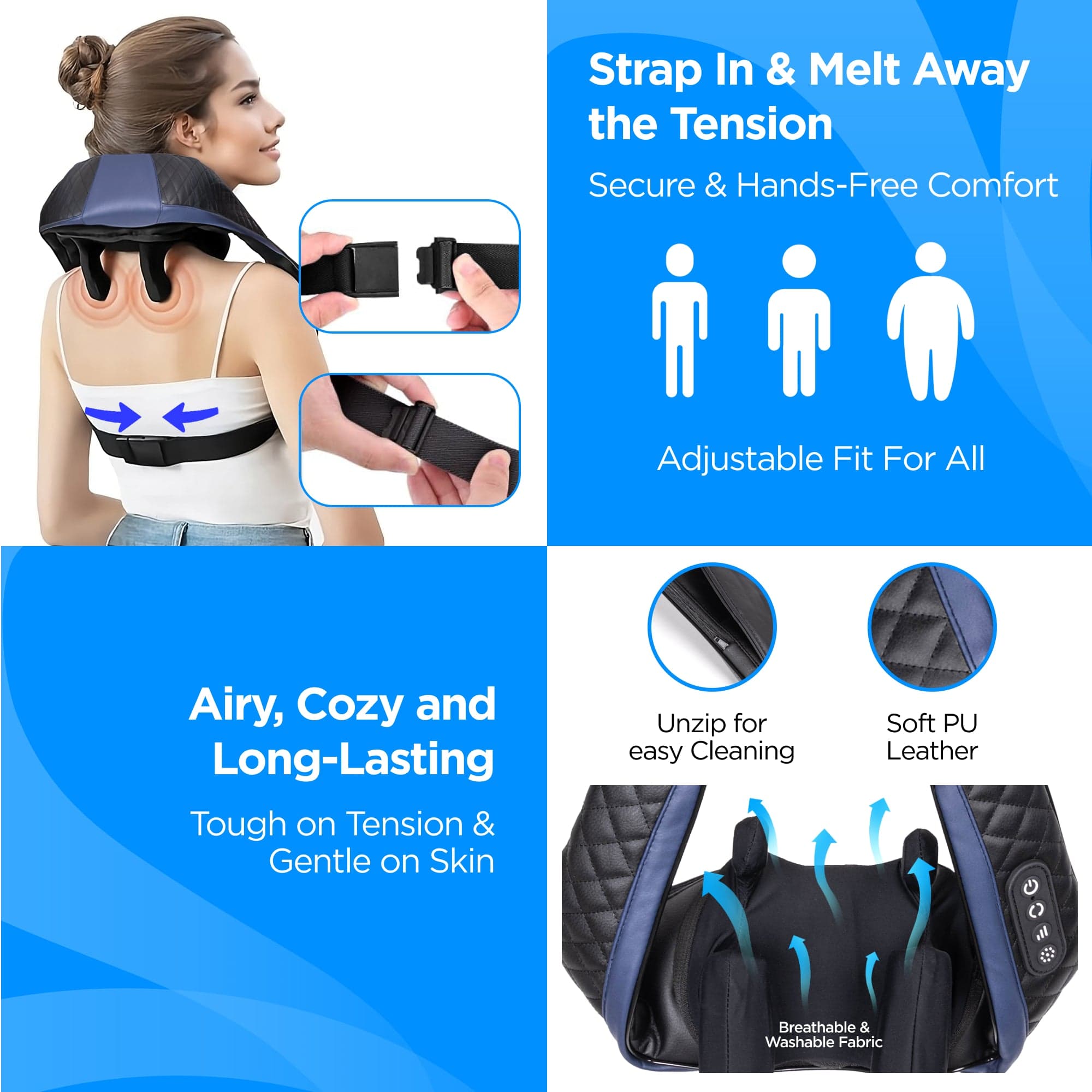 Rechargeable Neck Shoulder & Back Massager with Infrared Heat - Hands-Free Deep Tissue Shiatsu Massage Machine for Full Body Pain Relief - Perfect Gift for Men & Women - Ideal for Home, Office & Travel Relaxation