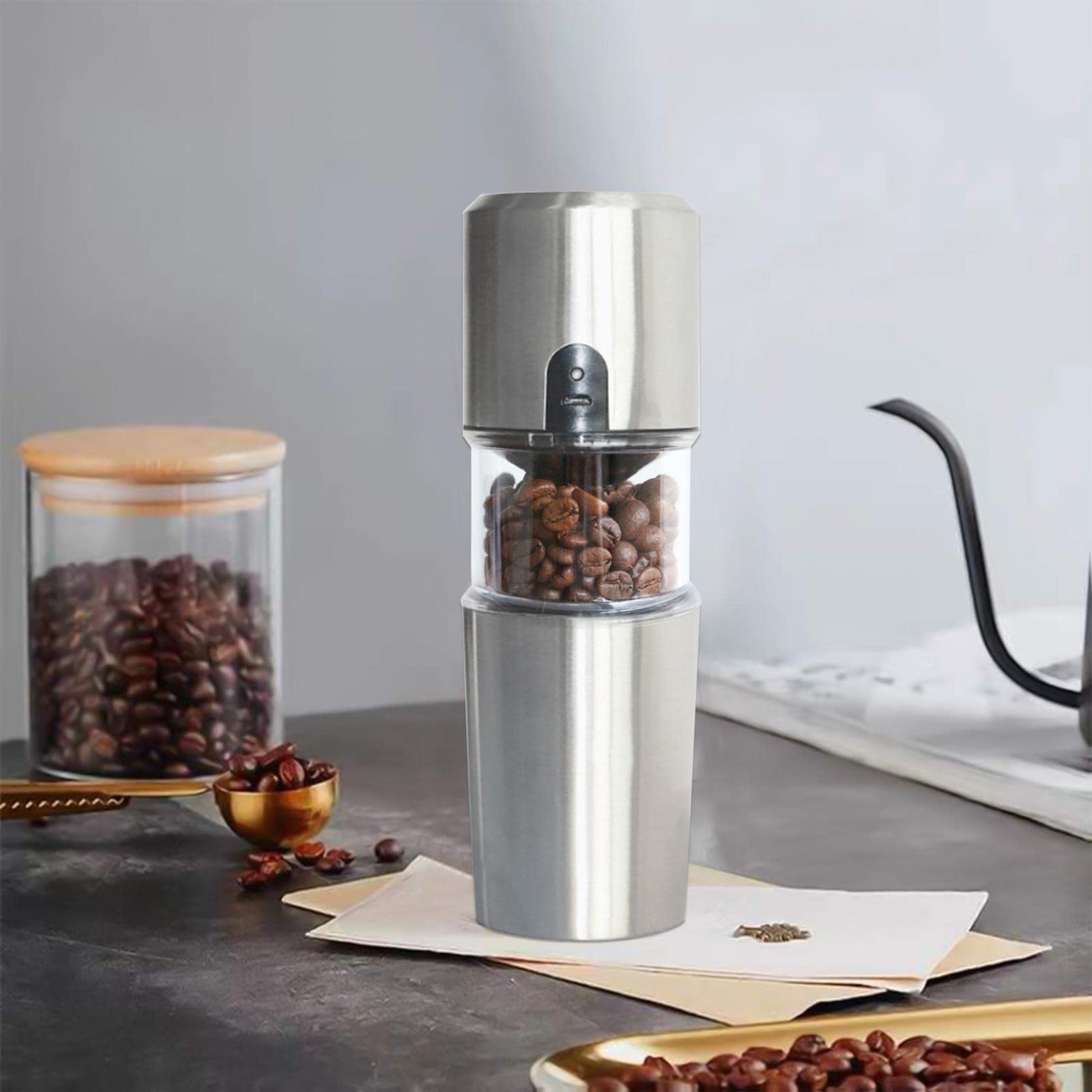 Electric Coffee Grinder & Spice Mill - USB Powered Multifunction Grinder for Coffee Beans, Herbs, Nuts, Grains - Perfect for Home, Office & Travel Use