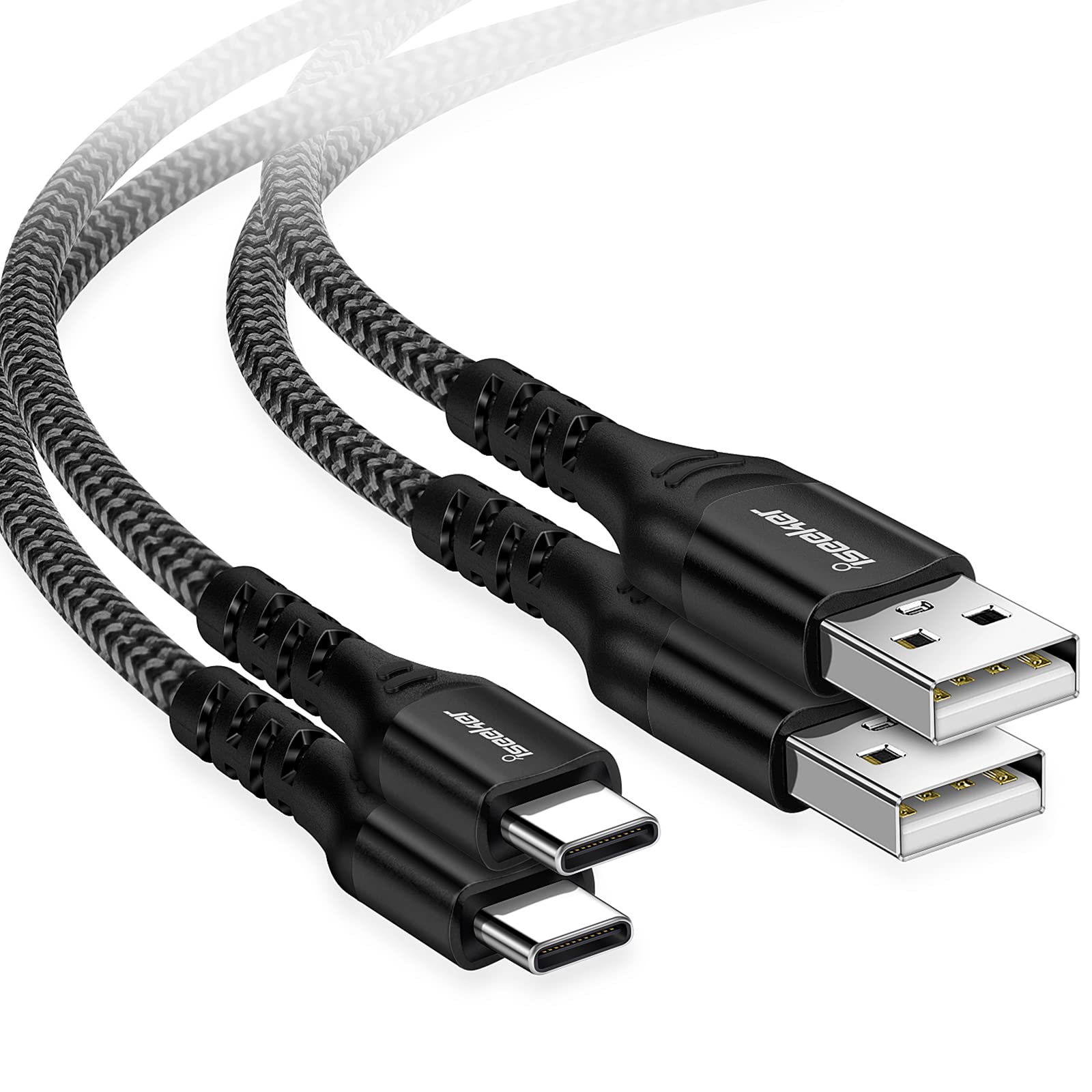 Fast Charging USB Type C Cable 3A [2-Pack 15ft+15ft] - Durable Braided USB-A to USB-C Charger Cord for PS5 Controller, Samsung Galaxy S10/S9/S8/S20 Plus, Note 10/9/8 - Perfect for Gaming, Travel & Home Charging