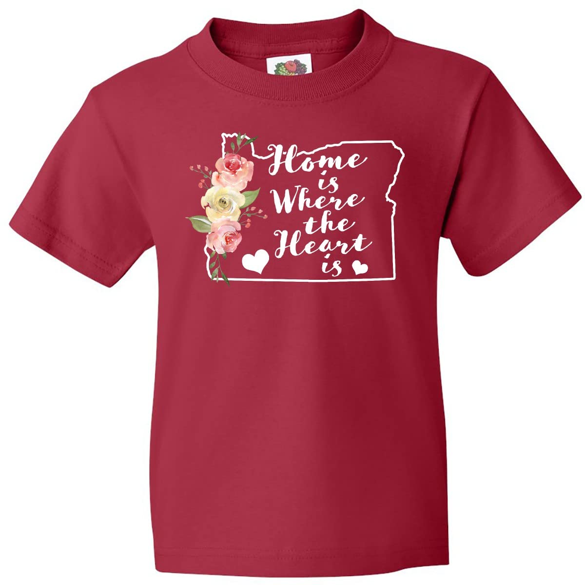 Inktastic Oregon Home is Where The Heart is Watercolor Floral Youth T-Shirt - Soft Cotton Kids Tee for Casual Wear, School & Family Outings