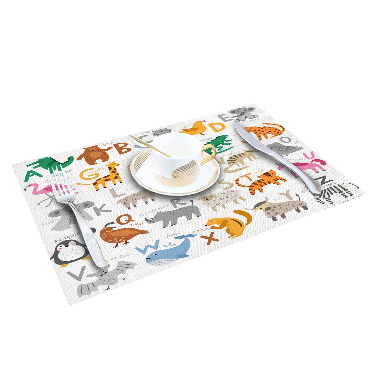 ABC Learning Alphabet Placemats Set of 4 - Educational Cotton Linen Table Mats for Kids with Non-Slip & Heat Resistant Design - Perfect for Holiday Dining, Birthday Parties and Classroom Learning Activities