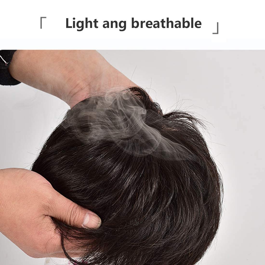 Natural Black Human Hair Toupee for Men - Hand-Tied Lace Hairpiece Topper with Clip-In Extensions (7.9