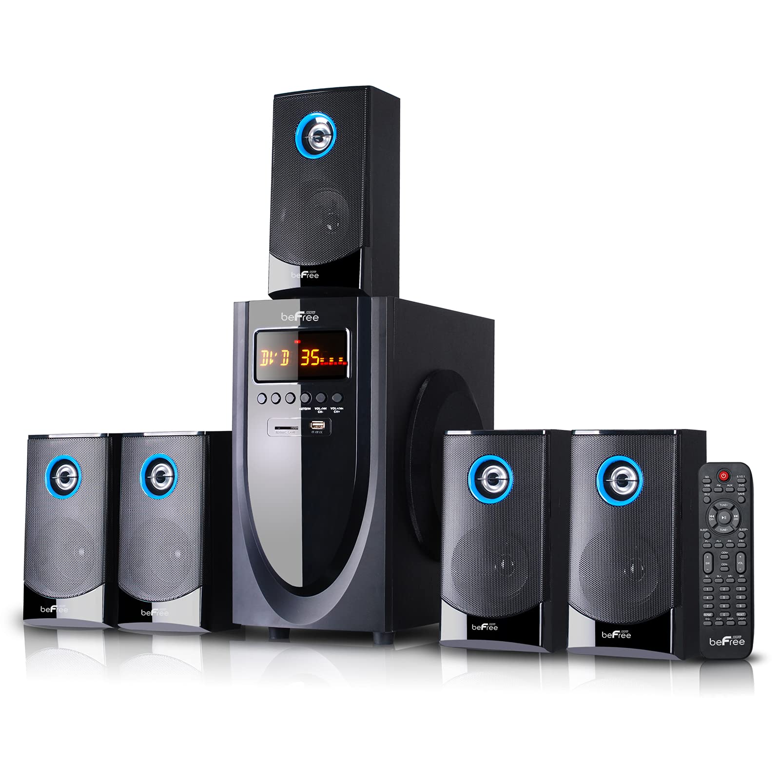 beFree Sound 5.1 Channel Bluetooth Surround Sound Speaker System - Wireless Home Theater Audio for Movies, Music & Gaming (Black)