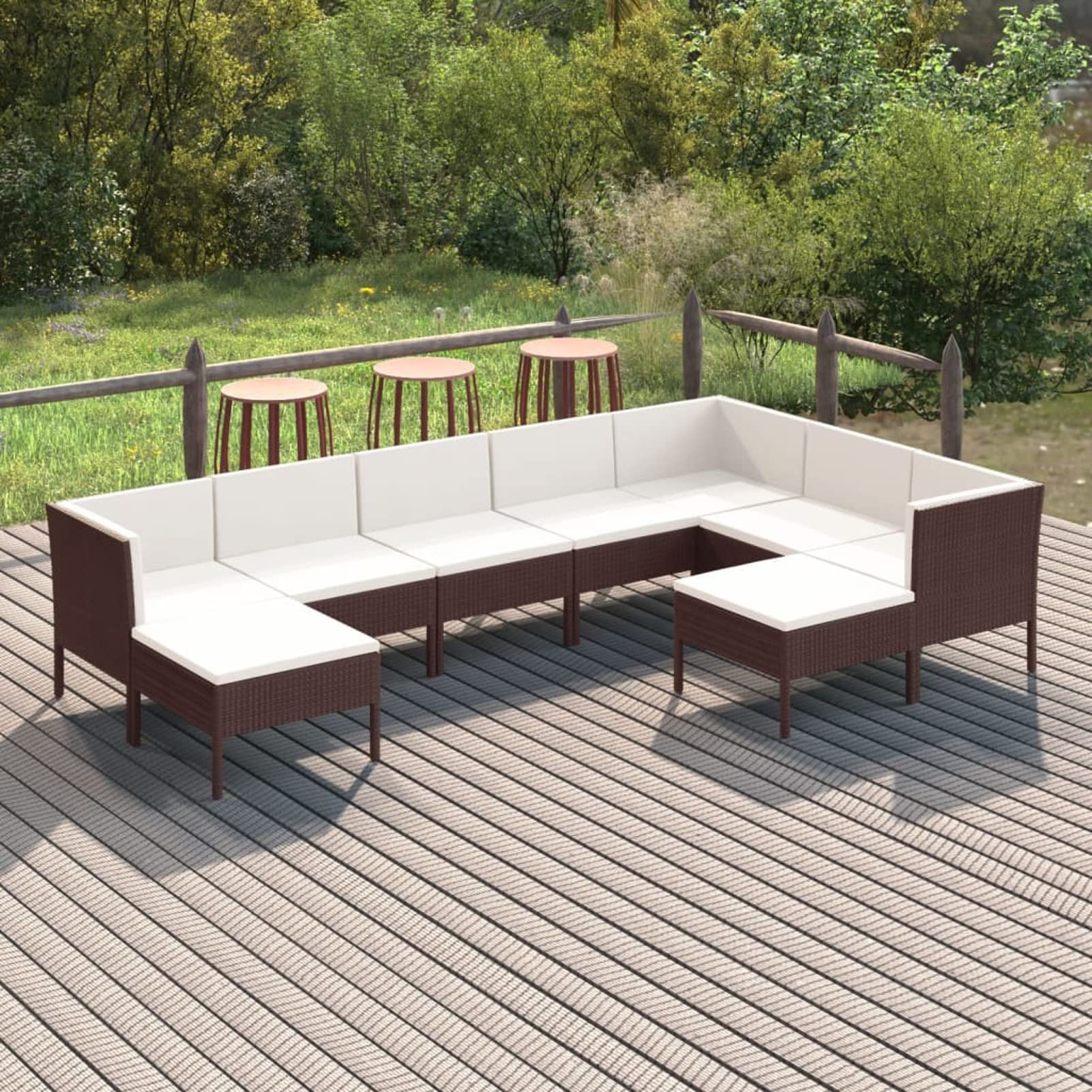 Festnight 9-Piece Brown Poly Rattan Patio Lounge Set with Cushions - Outdoor Dining Table & Furniture for Garden, Poolside, and Backyard Relaxation