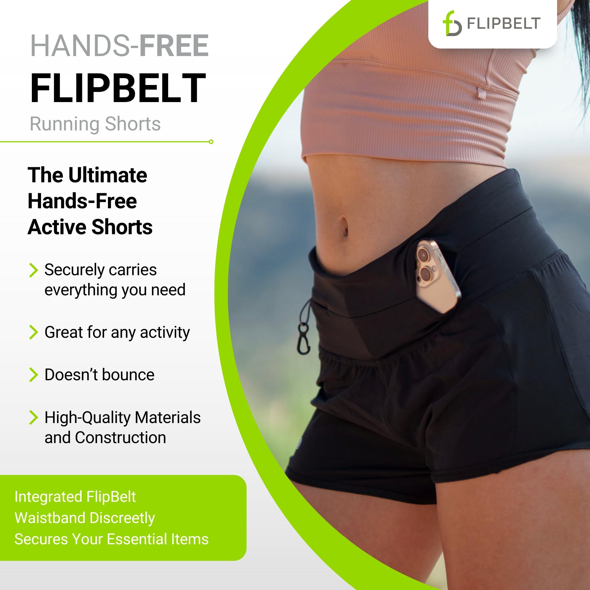 FlipBelt Women's Running Shorts with Built-in Belt - Secure Zipper Pocket for Phone & Essentials | Moisture-Wicking Athletic Shorts for Running, Gym & Outdoor Workouts | Made in USA