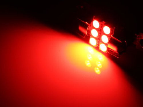 2 Pack Red 6 SMD LED Bulbs for Car Interior Dome Lights - 1.25