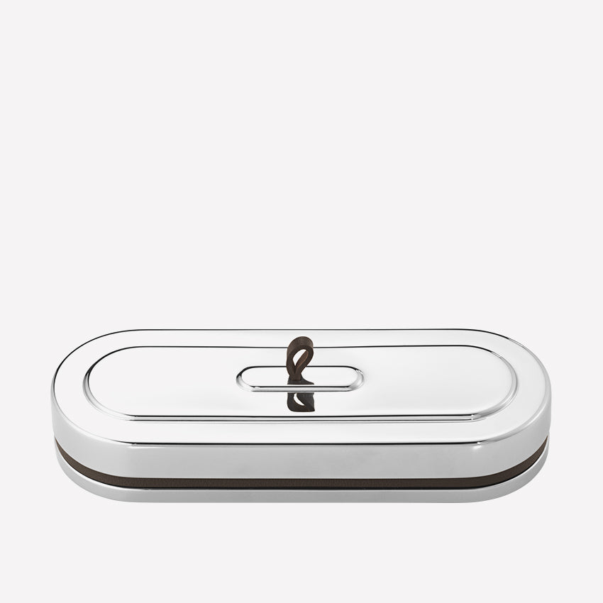 Georg Jensen Manhattan Box Wide - Stainless Steel Mirror & Leather Jewelry Box for Women | Elegant Storage for Rings, Necklaces & Accessories in Bedroom or Vanity