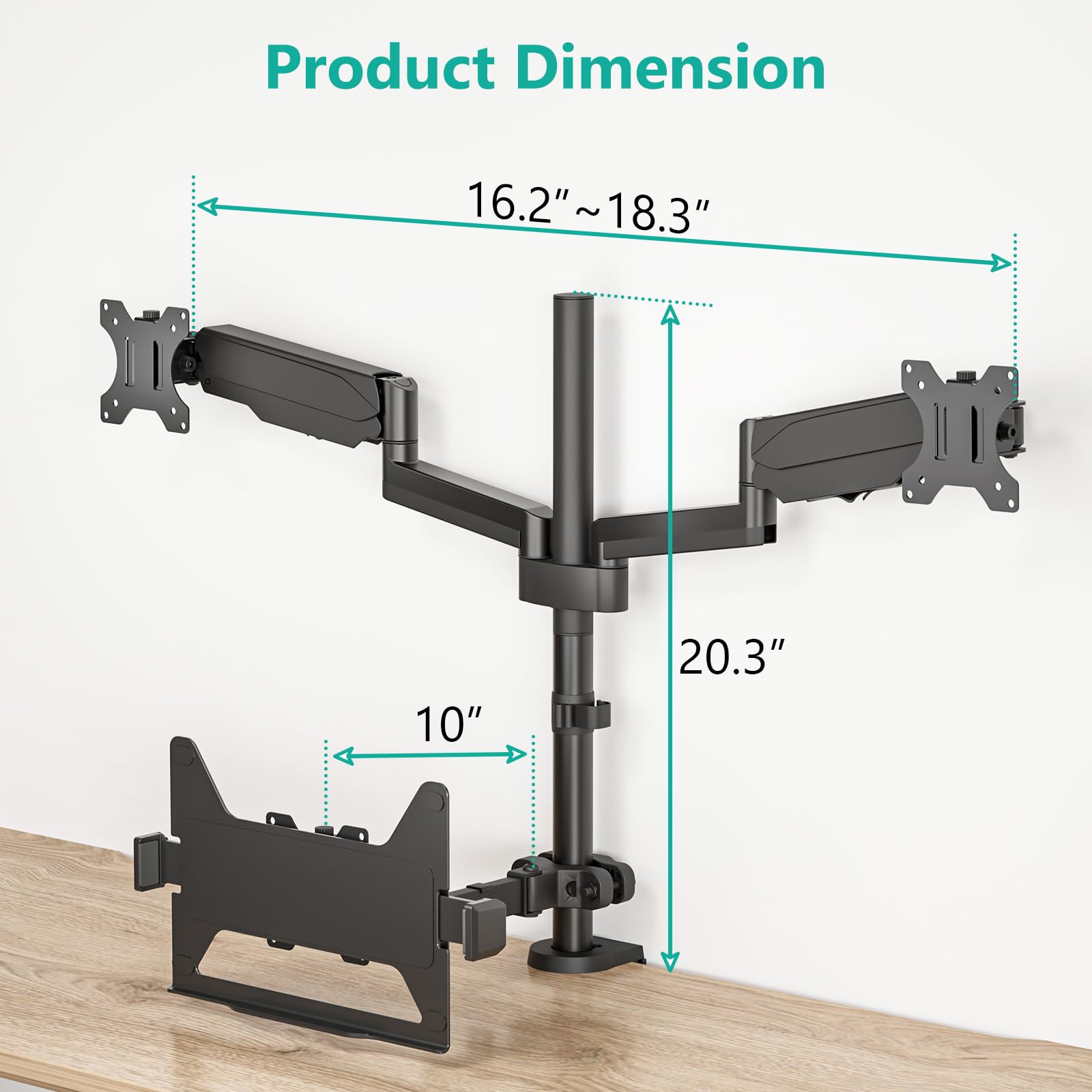 WALI Adjustable Spring Arm Dual Monitor Stand for 17