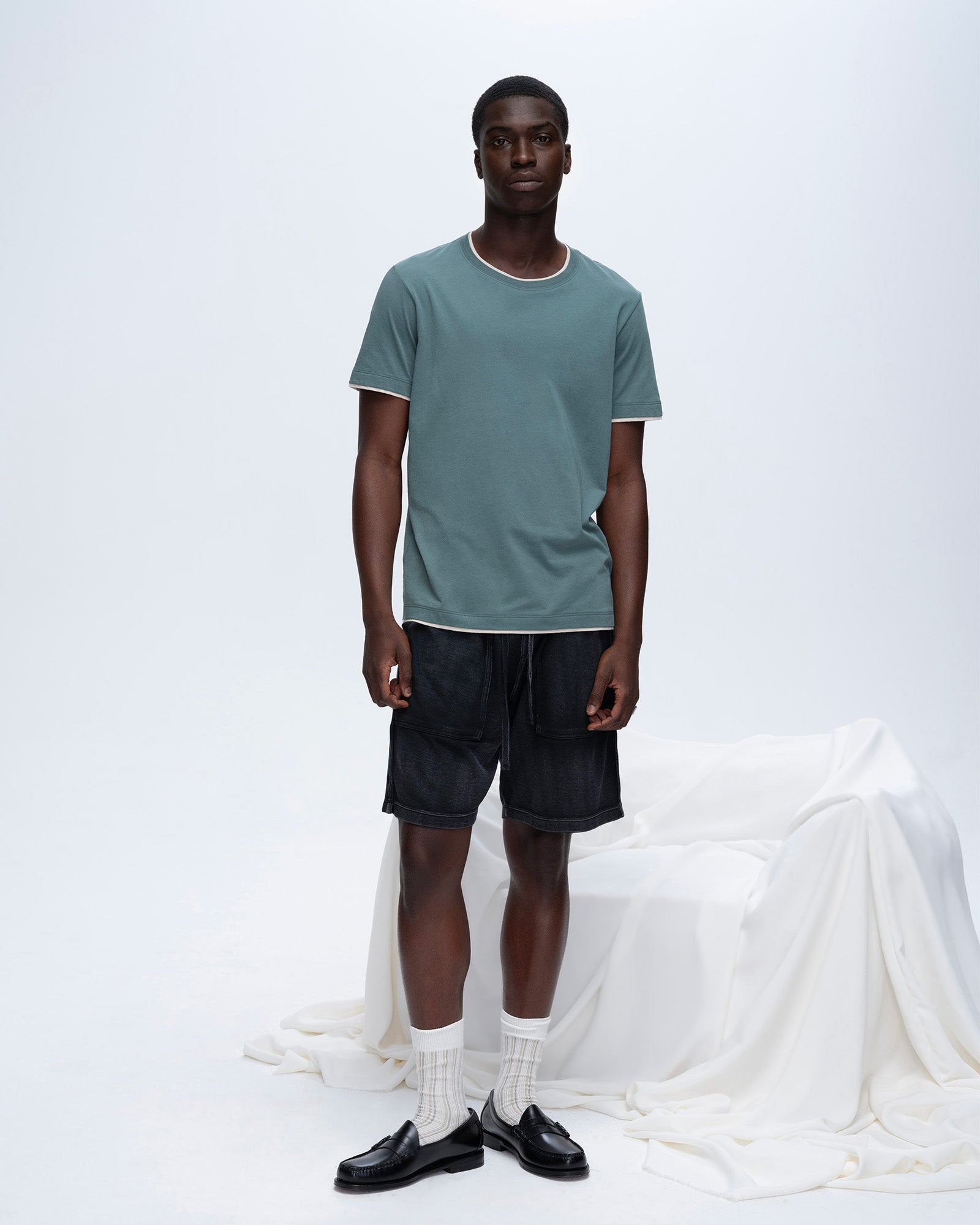 Classic Jersey Double Trim Short Sleeve Crew Neck T-Shirt - Spring Eucalyptus Soft Beige - Casual Everyday Wear & Layering Essential