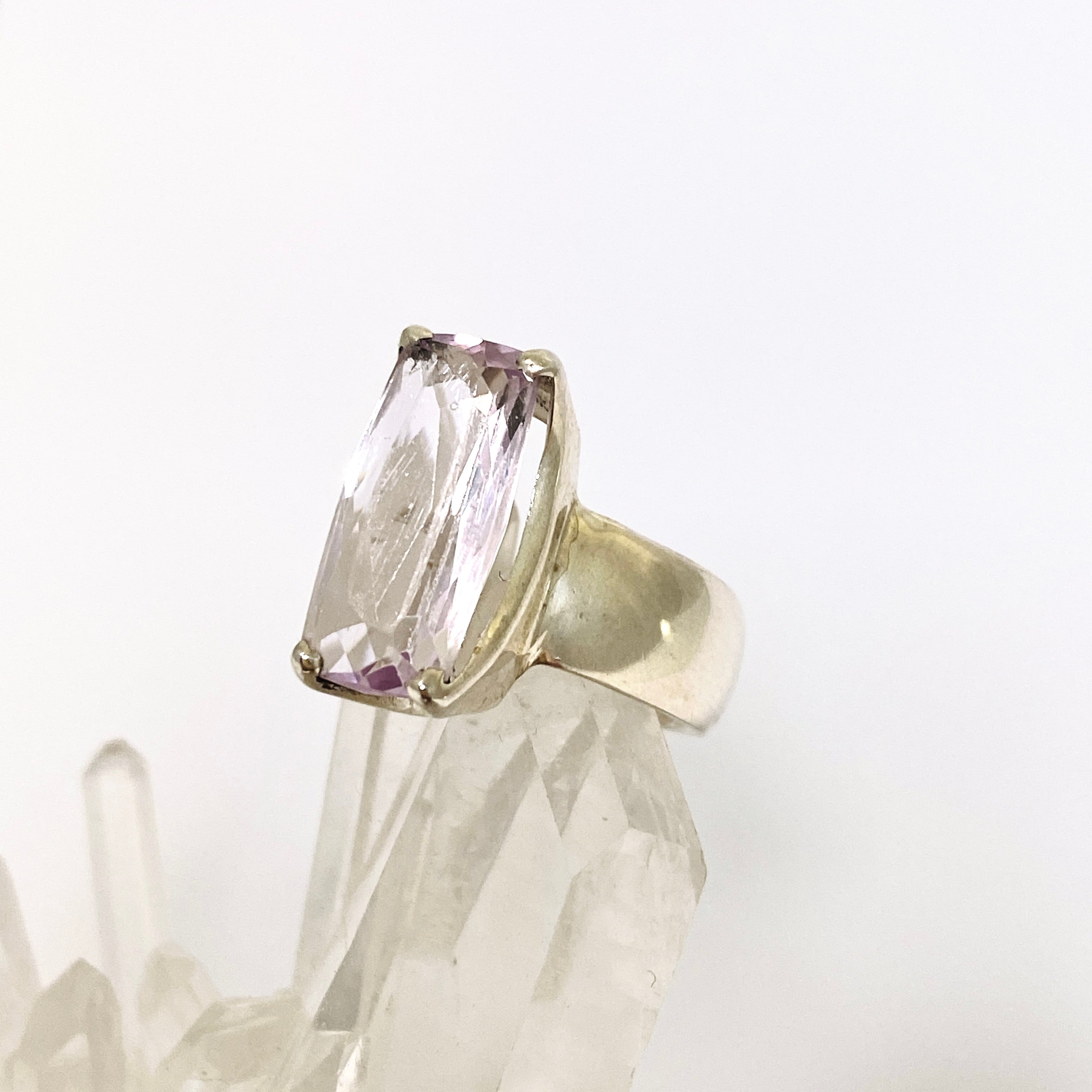 Kunzite Rectangular Faceted Ring Size 7 - Elegant Pink Gemstone Jewelry for Women, Perfect for Weddings, Anniversaries & Special Occasions