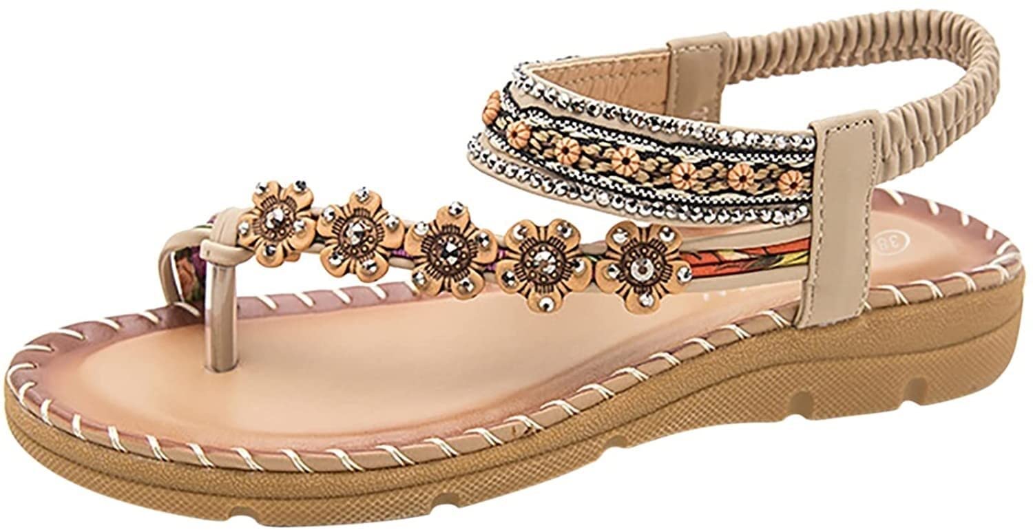 Women's Bohemian Elastic Ankle Strap Flats Sandals - Comfortable Beach Walking Shoes for Summer, Holiday & Casual Wear - Green (Size 8.5 Wide) | Perfect for Beach Vacations, Music Festivals & Everyday Outfits