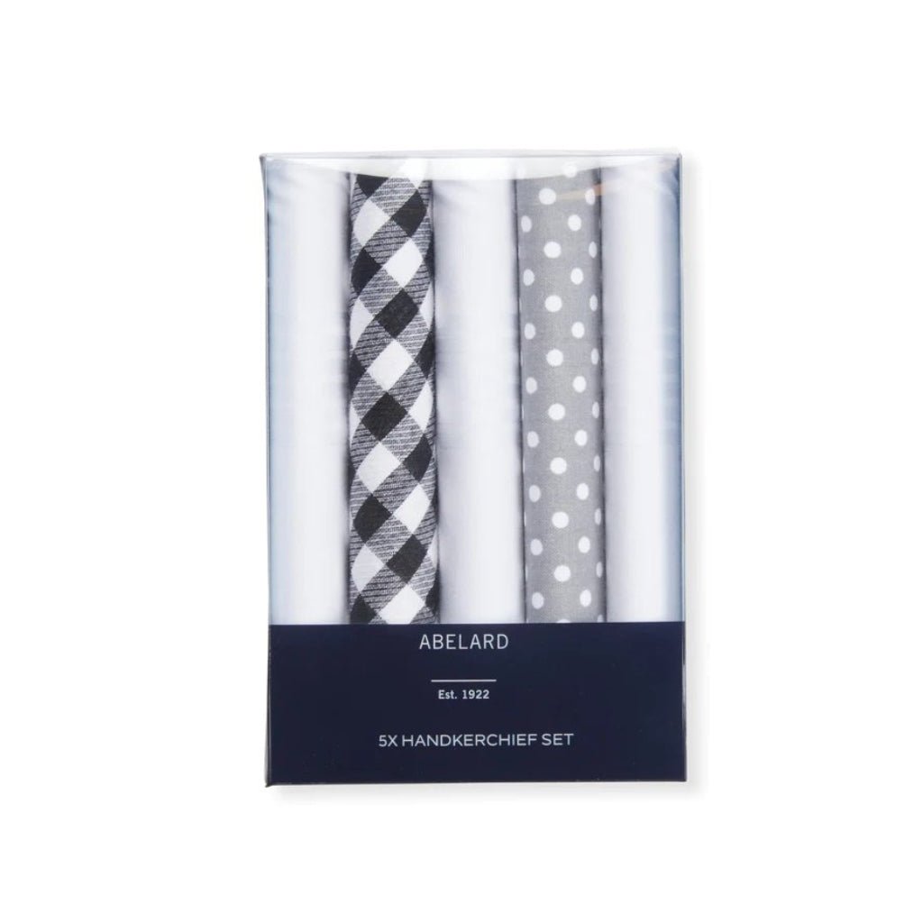 ABELARD 5 Pack Soft Cotton Handkerchiefs for Men & Women - Premium Grey Hankies for Everyday Use, Travel, and Gifts