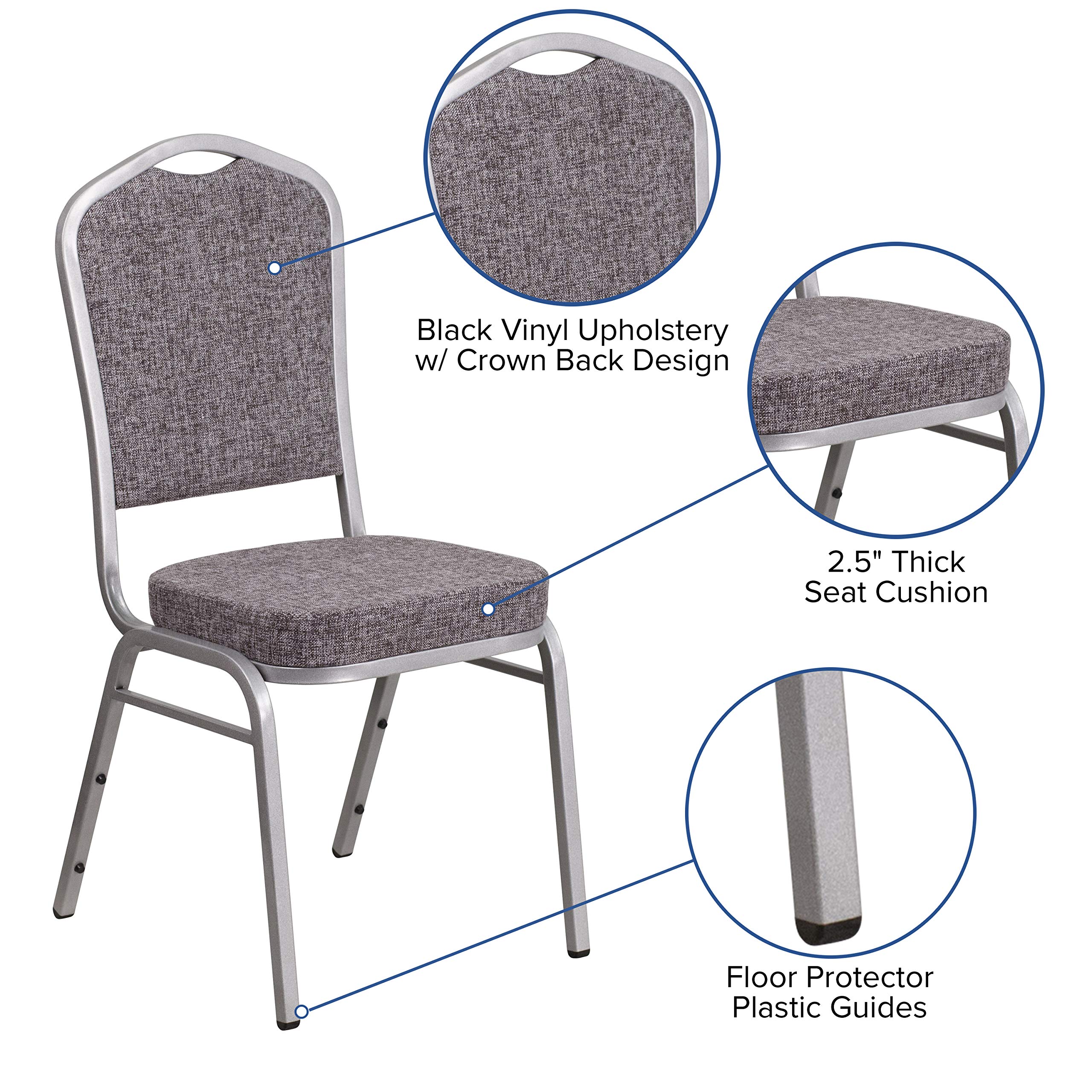 4 Pack Stackable Banquet Chairs with Herringbone Fabric & Silver Metal Frame - Perfect for Weddings, Events, and Home Dining