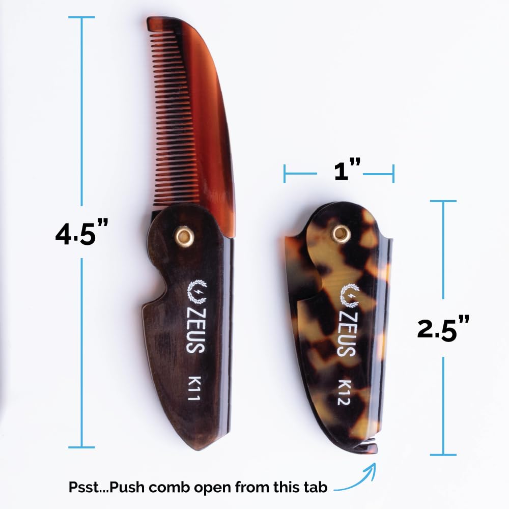 ZEUS Folding Mustache Comb 3-Pack - Handmade Saw-Cut Pocket Comb for Beard & Moustache Grooming - Traditional Style K11 - Perfect for Travel, Daily Use & Gift Giving