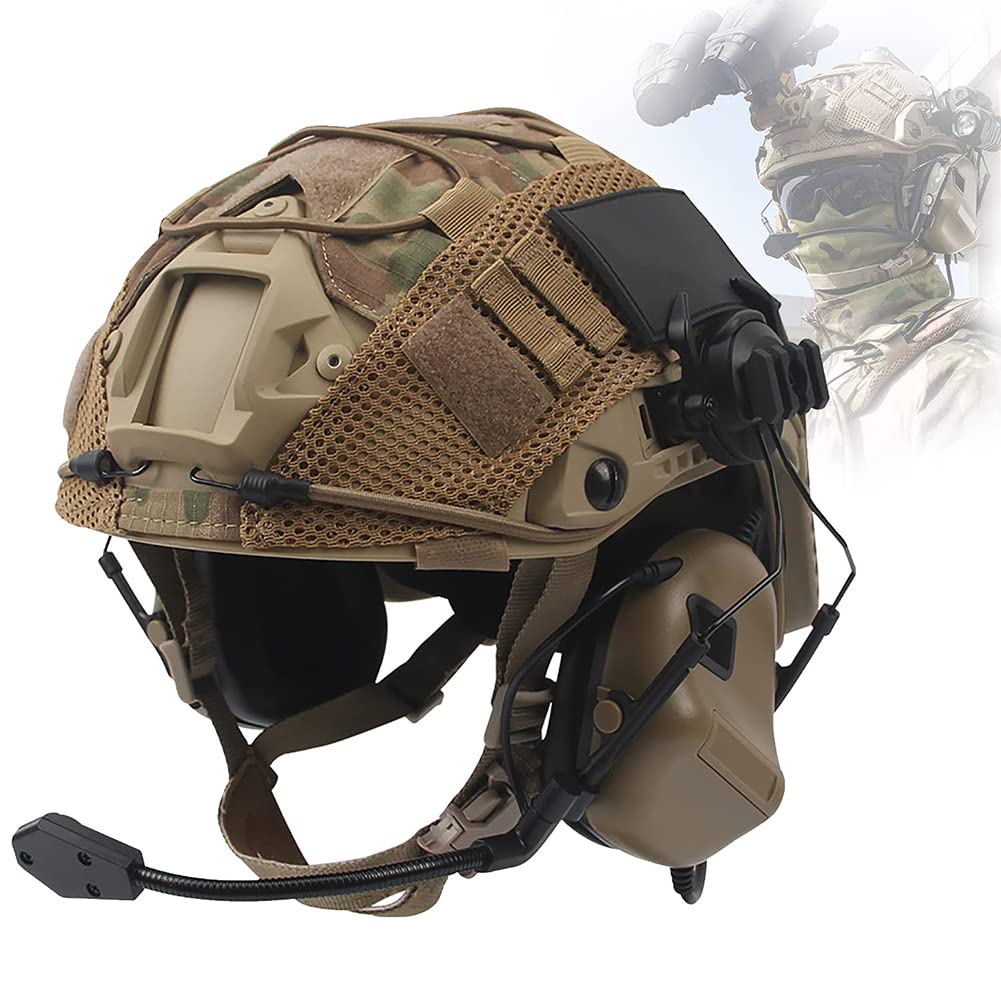 Tactical Airsoft Fast Helmet with Headset & Multicam Cover - Paintball, Hunting, Airsoft & CS Game Gear for Outdoor Combat Simulation