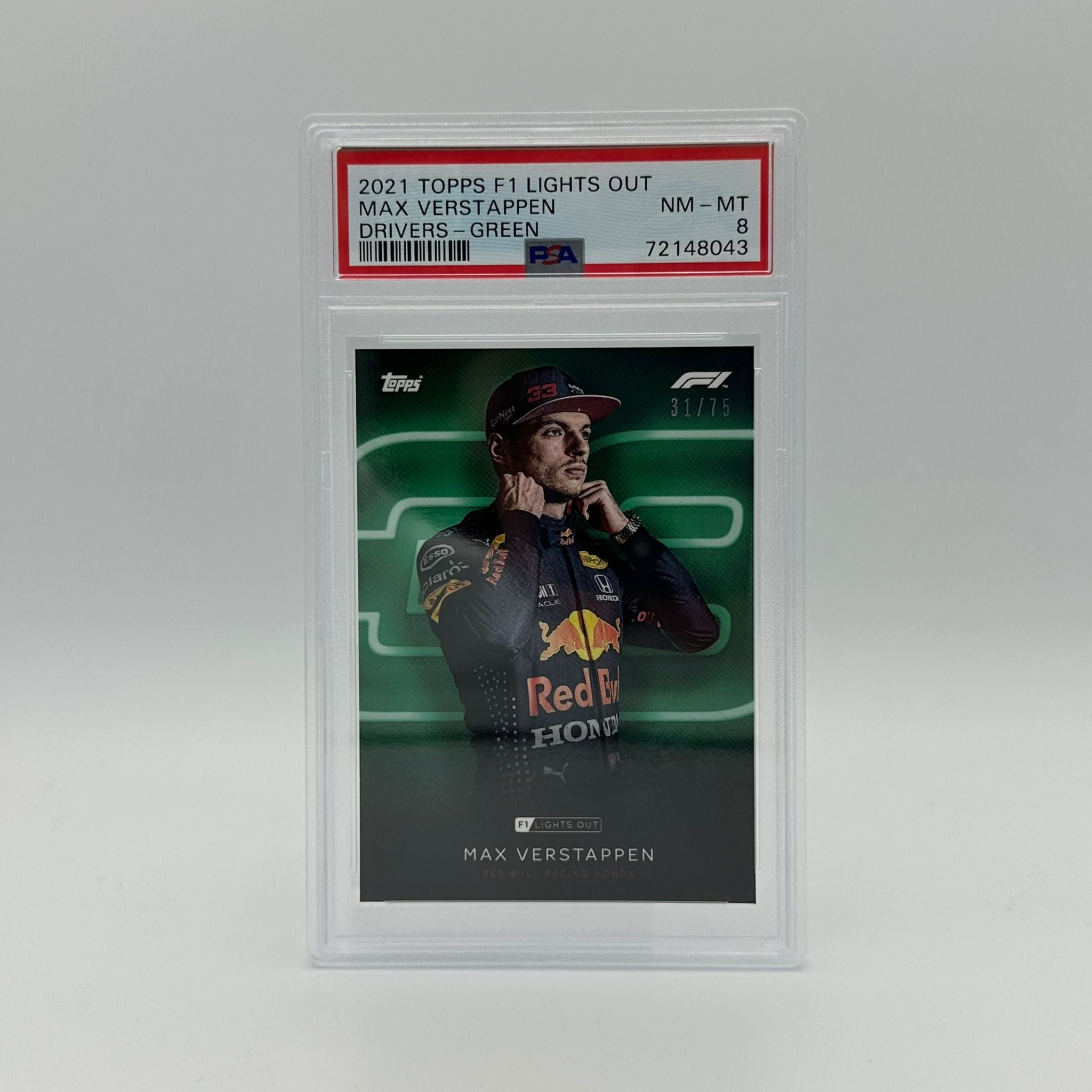 PSA 8 Graded 31/75 Max Verstappen Green Parallel Racing Card - Perfect for F1 Collectors, Sports Memorabilia Displays, and Investment Collections