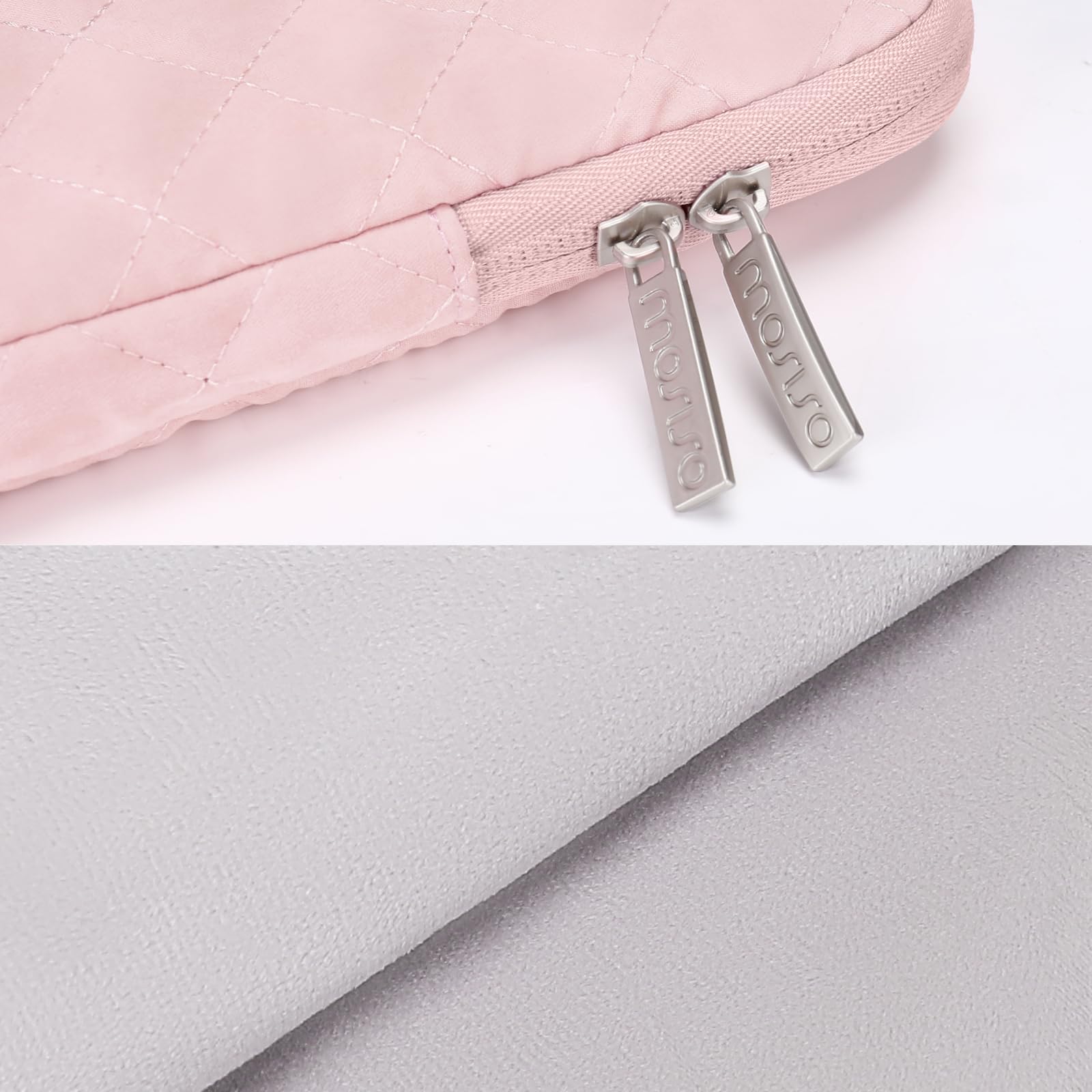 MOSISO 15 Inch Laptop Sleeve Bag for MacBook Air M4/M3/M2 (2023-2025), Dell XPS Plus - Quilted Vertical Computer Case with Pocket & Small Accessory Pouch in Chalk Pink | Perfect for Work, School & Travel Protection