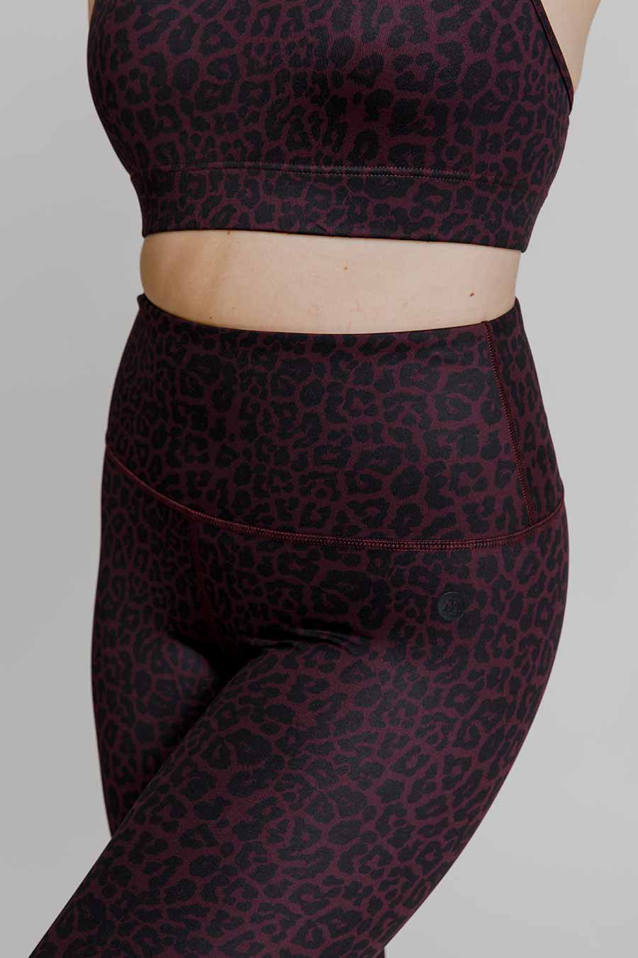 High Waist Workout Leggings for Women - Wine Leopard Print - Stretchy & Comfortable Yoga Pants for Running, Gym & Everyday Wear