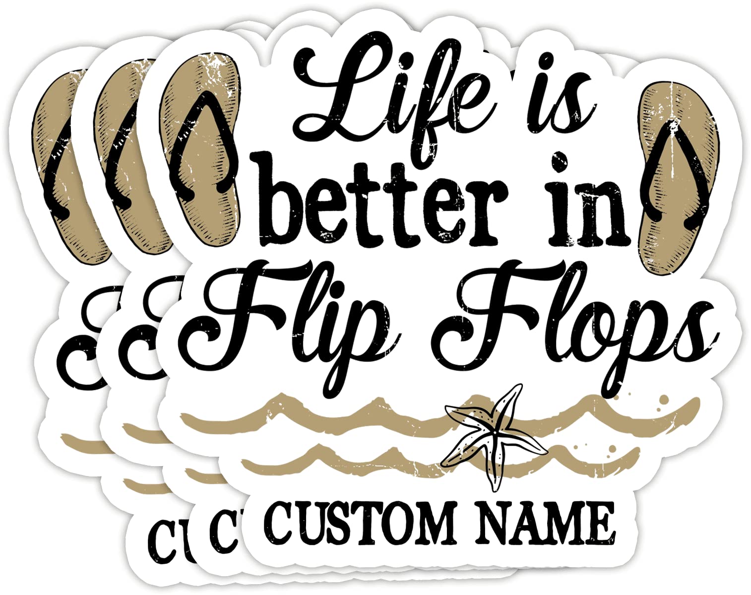 Custom Name Flip Flops Stickers - Pack of 3 Waterproof Decals for Kids & Teens | Personalized Birthday, Halloween Holiday Gifts | Home Decor & Laptop Accessories | Perfect for Beach Trips, Summer Vacations & Room Decor