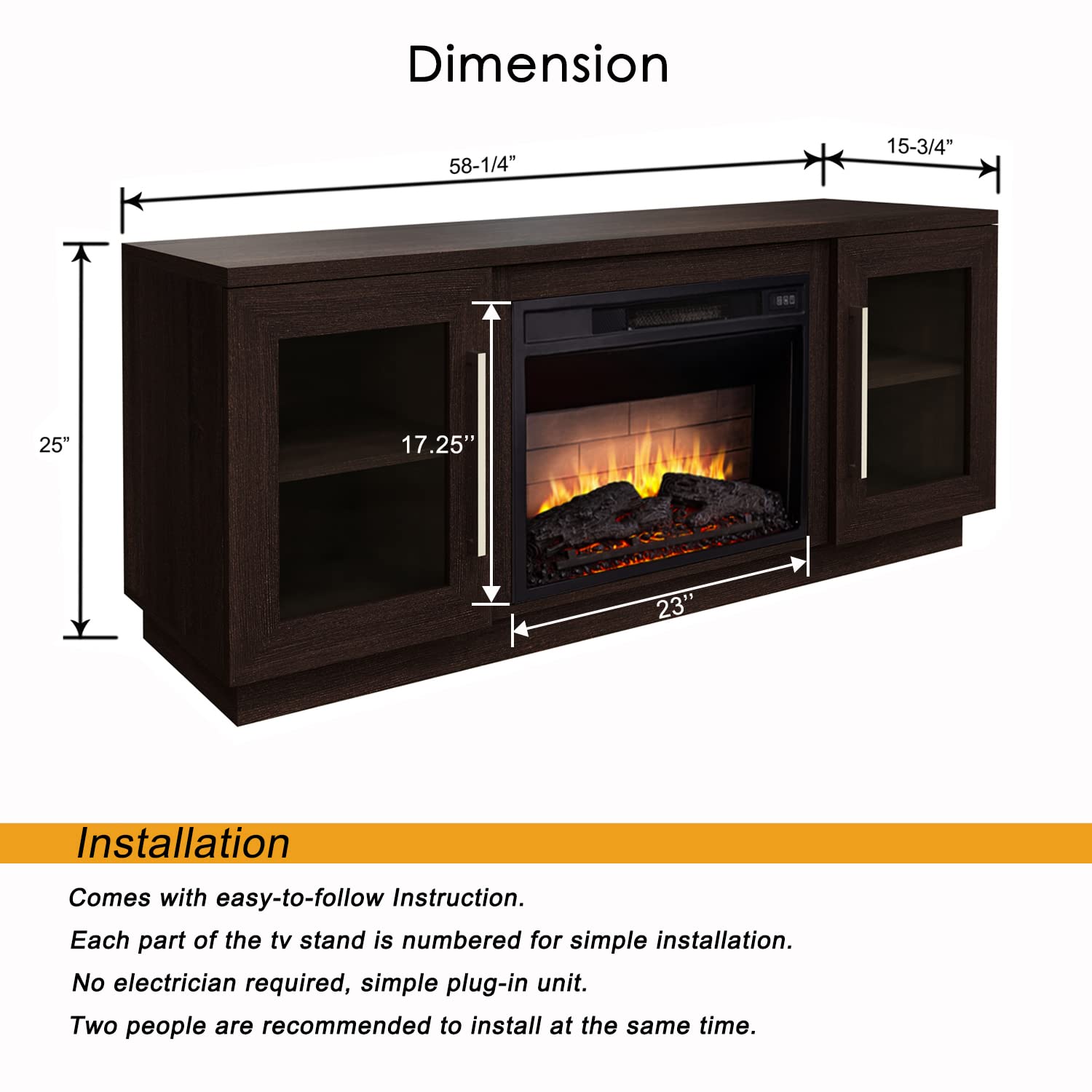 Cheerway 65 Inch TV Stand with Electric Fireplace - Wooden Entertainment Center with 6 Storage Shelves, Barn Doors & Remote Control - Adjustable Flame for Living Room, Bedroom & Home Theater Setup