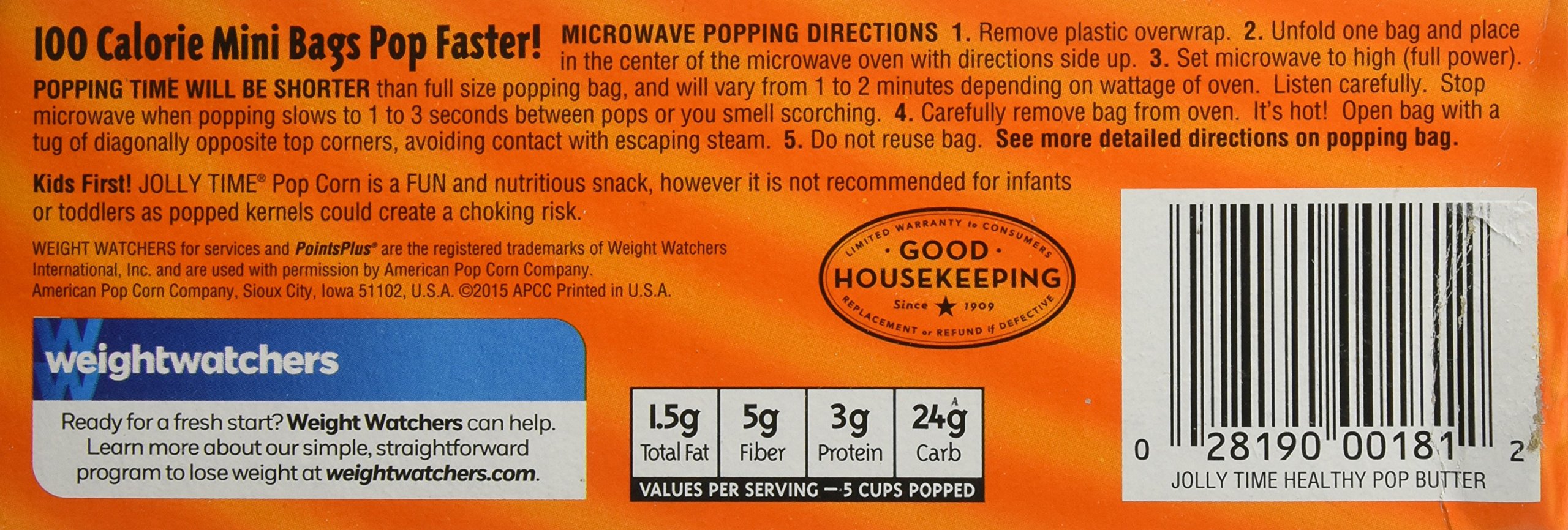 Healthy Jolly Time Microwave Popcorn with Butter - 100 Calories per Bag, 4-Pack - Perfect for Movie Nights, Snacking & Office Breaks