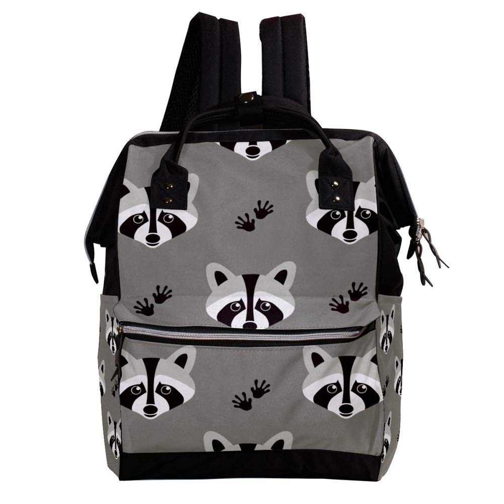 **Raccoon and Paw Print Diaper Backpack - Large Capacity Baby Bag for Travel, Multi-Functional Organizer with Insulated Pockets | Perfect for Moms, Daycare & Family Outings**