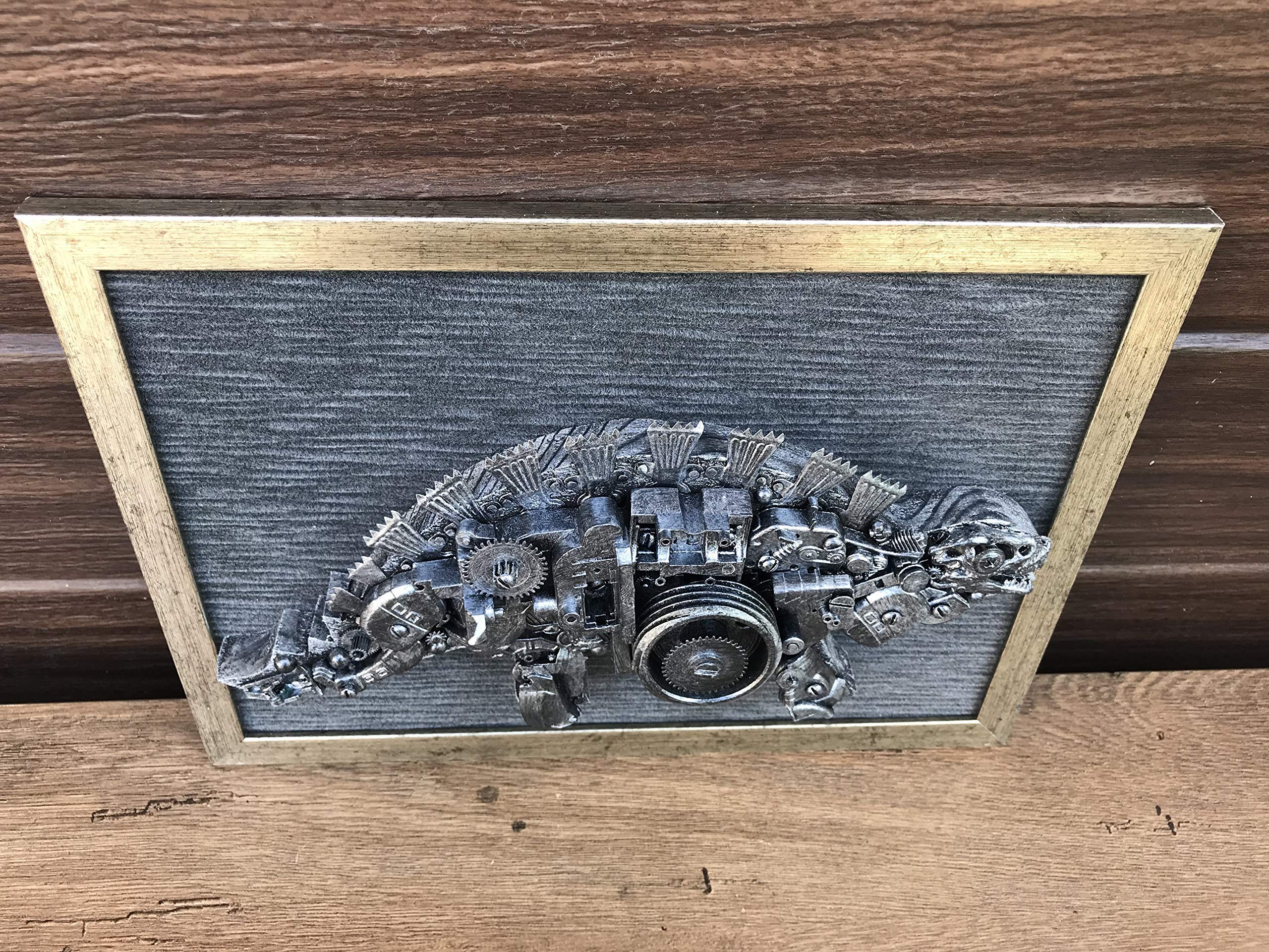 Steampunk Dinosaur Painting - Industrial Wall Decor & Junk Art for Home, Office, or Man Cave | Unique Steampunk Art Gift for Sci-Fi Fans