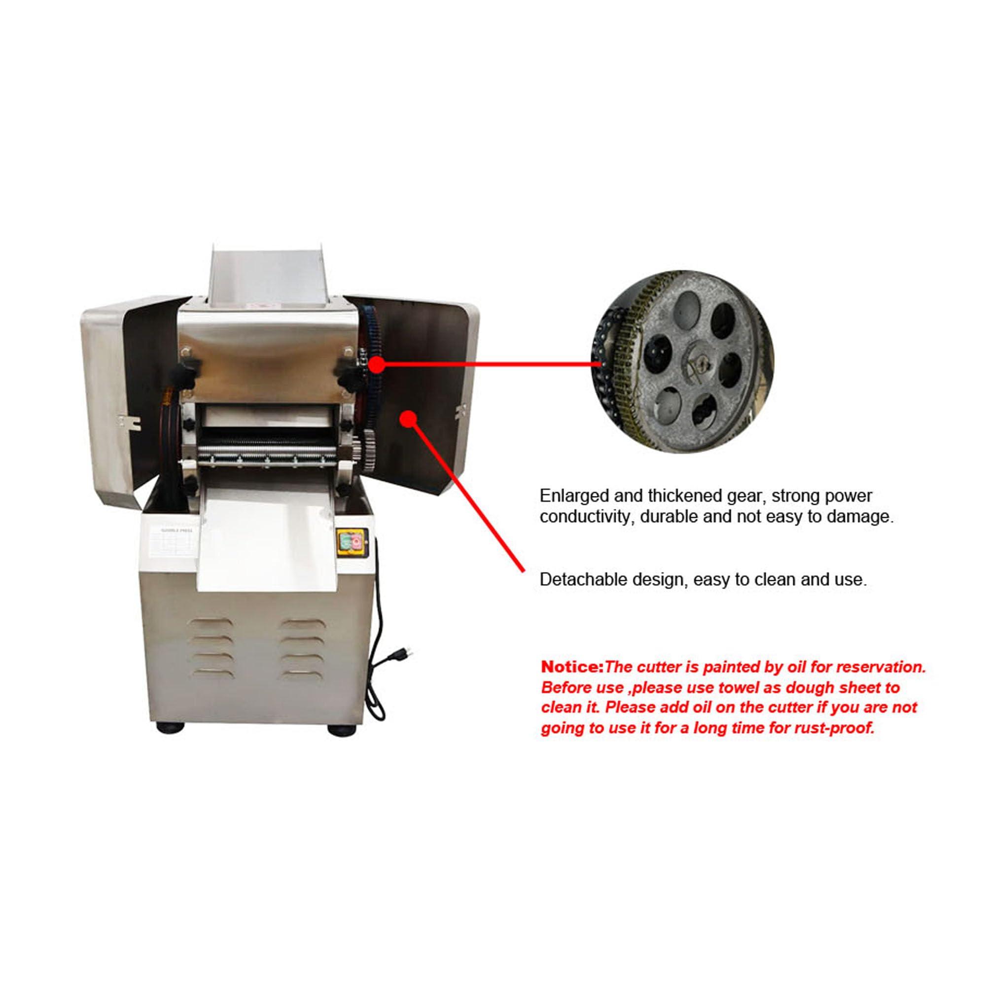 Electric Dough Roller Machine - 2.2KW Pasta Maker with 1mm & 2mm Thickness Settings, 9.4
