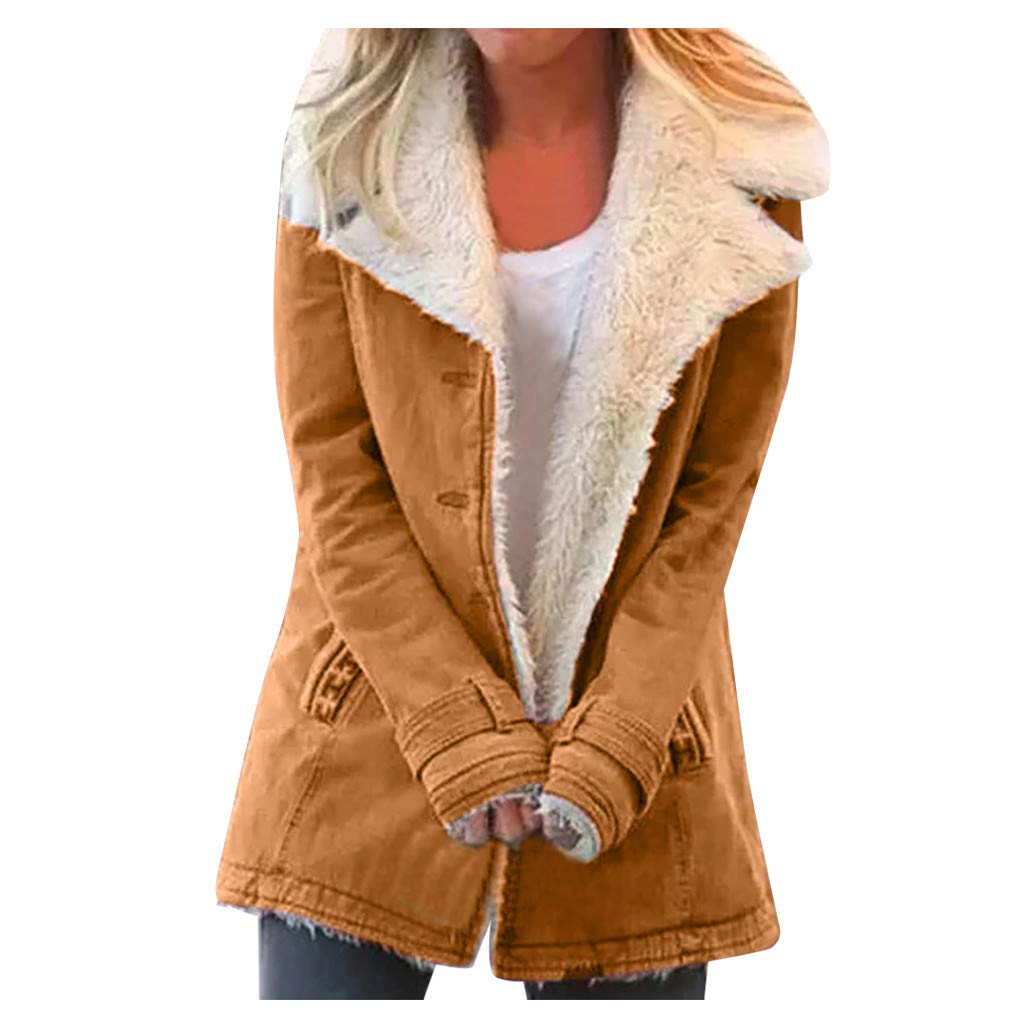 Women's Plus Size Warm Winter Jacket - Long Green Plush Coat with Lapels & Composite Buttons | Cozy Outwear for Cold Weather & Outdoor Activities