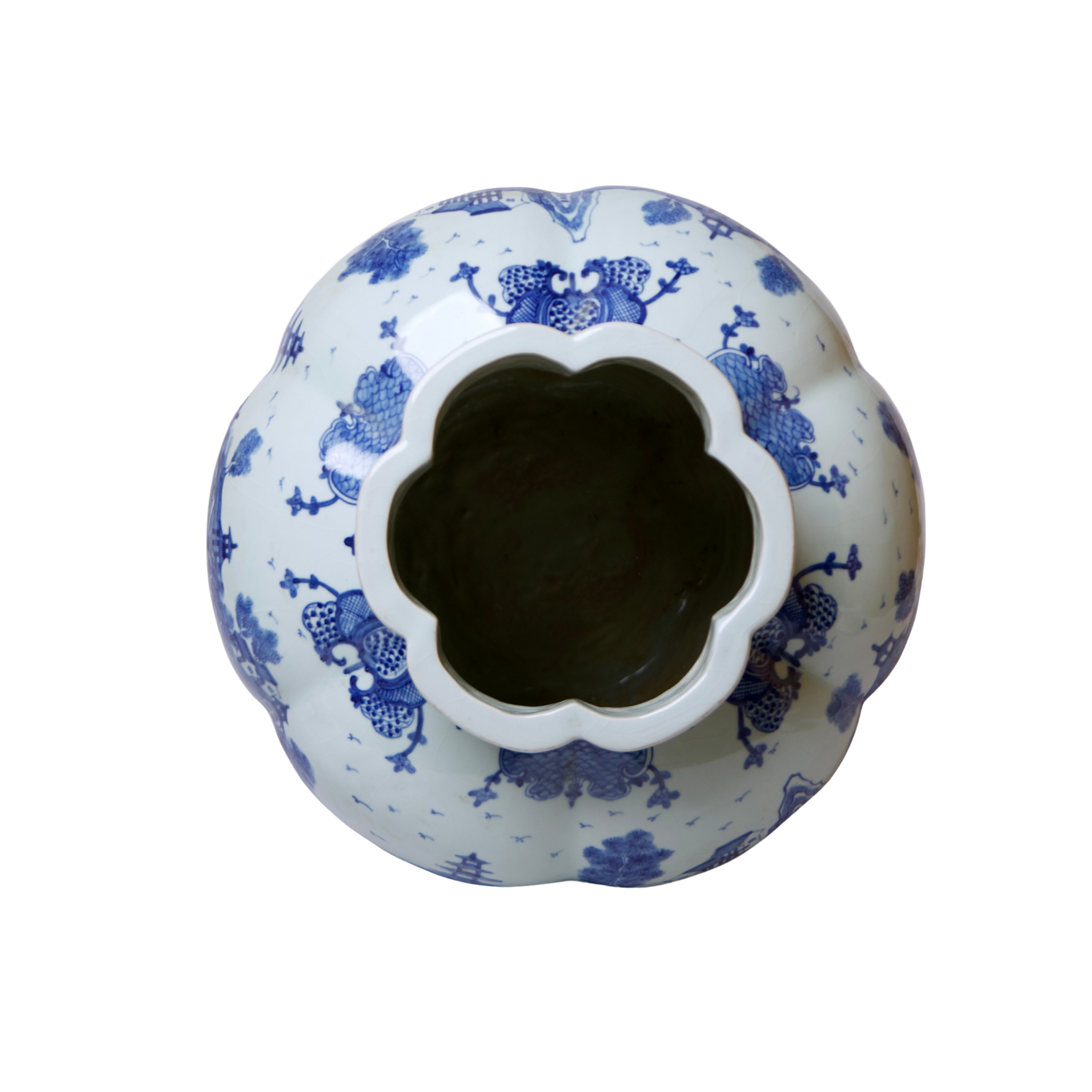 Willow Ware Blue and White Porcelain Gourd Vase - Handcrafted Chinese Antique Decor for Home, Office & Wedding Centerpiece