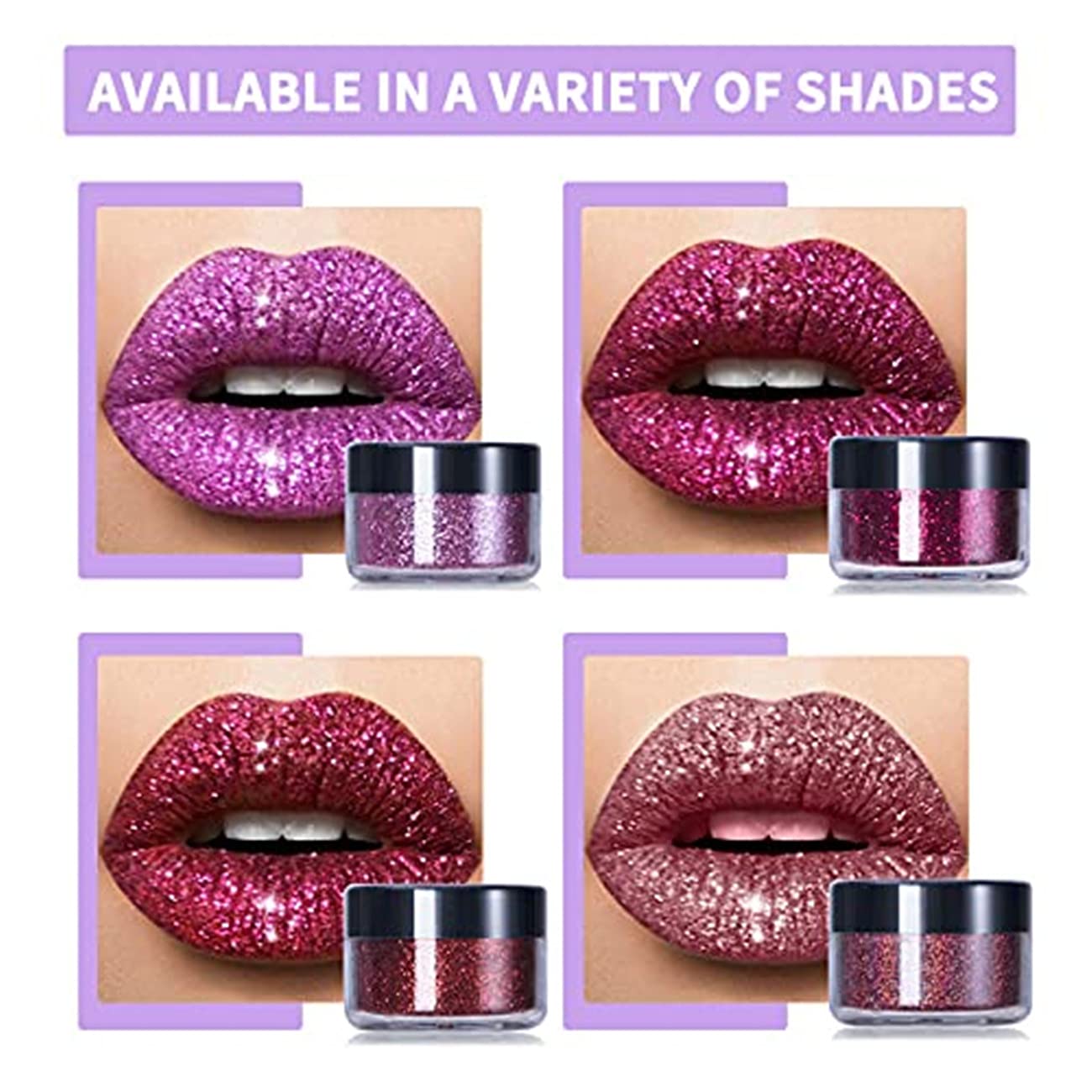 LELEBEAR 4 Colors Glitter Lip Gloss Set - Diamond Glitter Metallic Lipstick, Waterproof & Stain Resistant Lip Balm with Brush (Warm Colors, Medium) - Perfect for Parties, Date Nights & Special Occasions