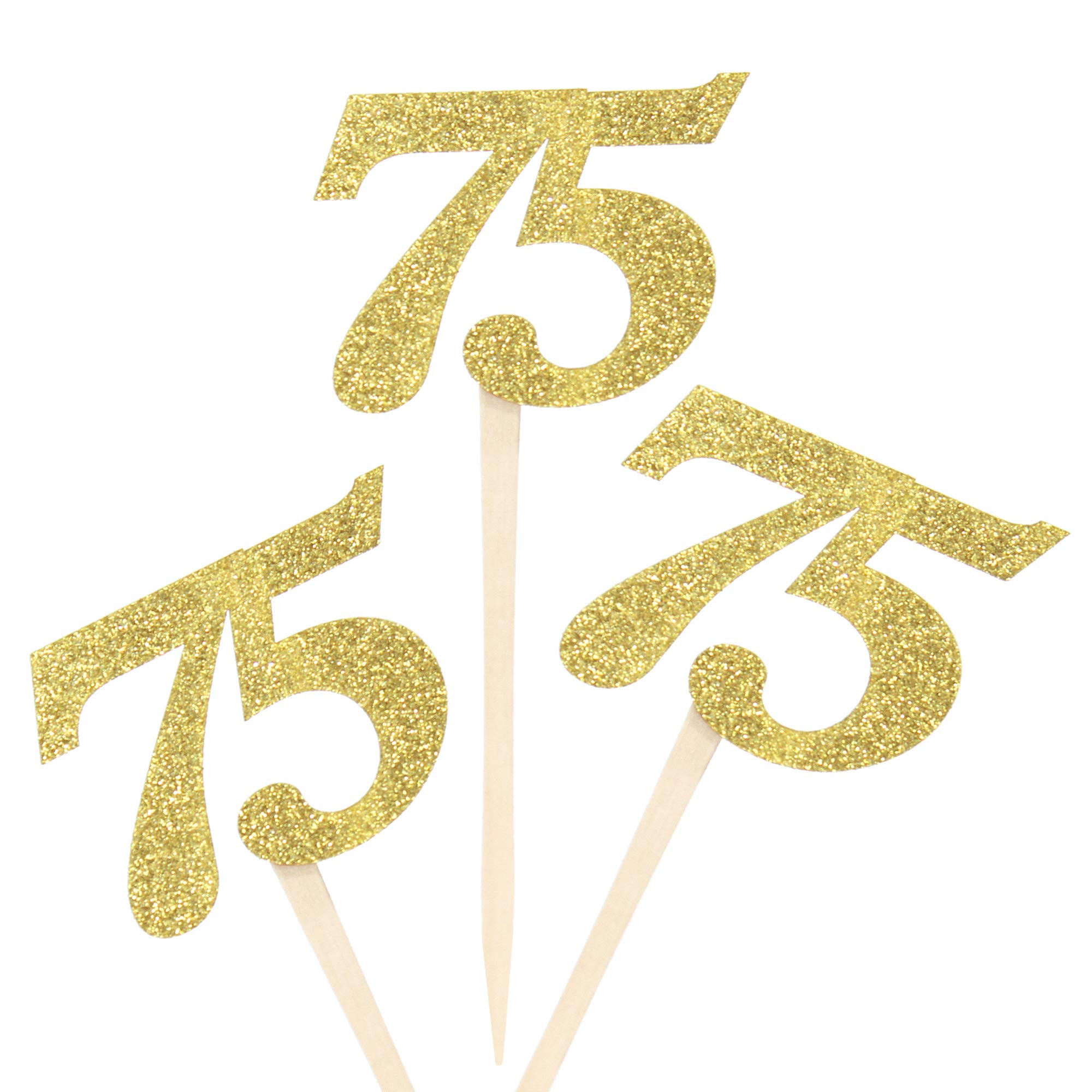 24 PCS Gold Glitter Number 75 Cupcake Toppers - 75th Birthday Party Decorations, Anniversary Cake Picks for Wedding, Retirement & Milestone Celebrations